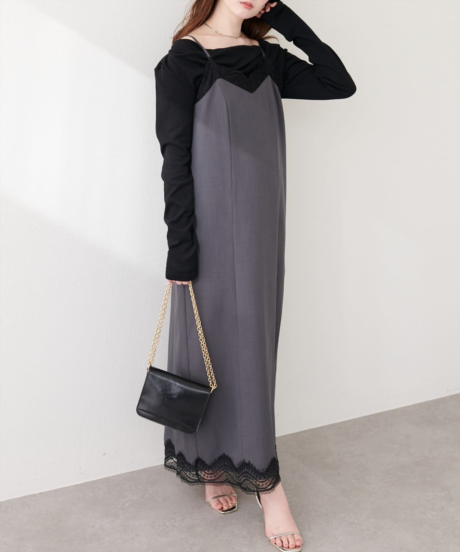 natural couture(ナチュラルクチュール) レーストリムキャミワンピース