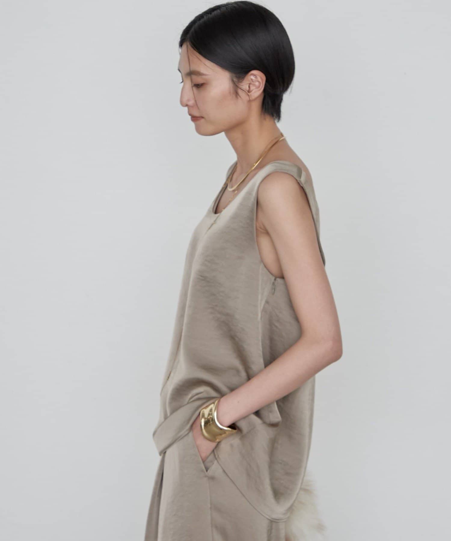 LOUNGEDRESS(ラウンジドレス) 《ご好評につき新色登場/セットアップ可》2WAYノースリサテンチュニック