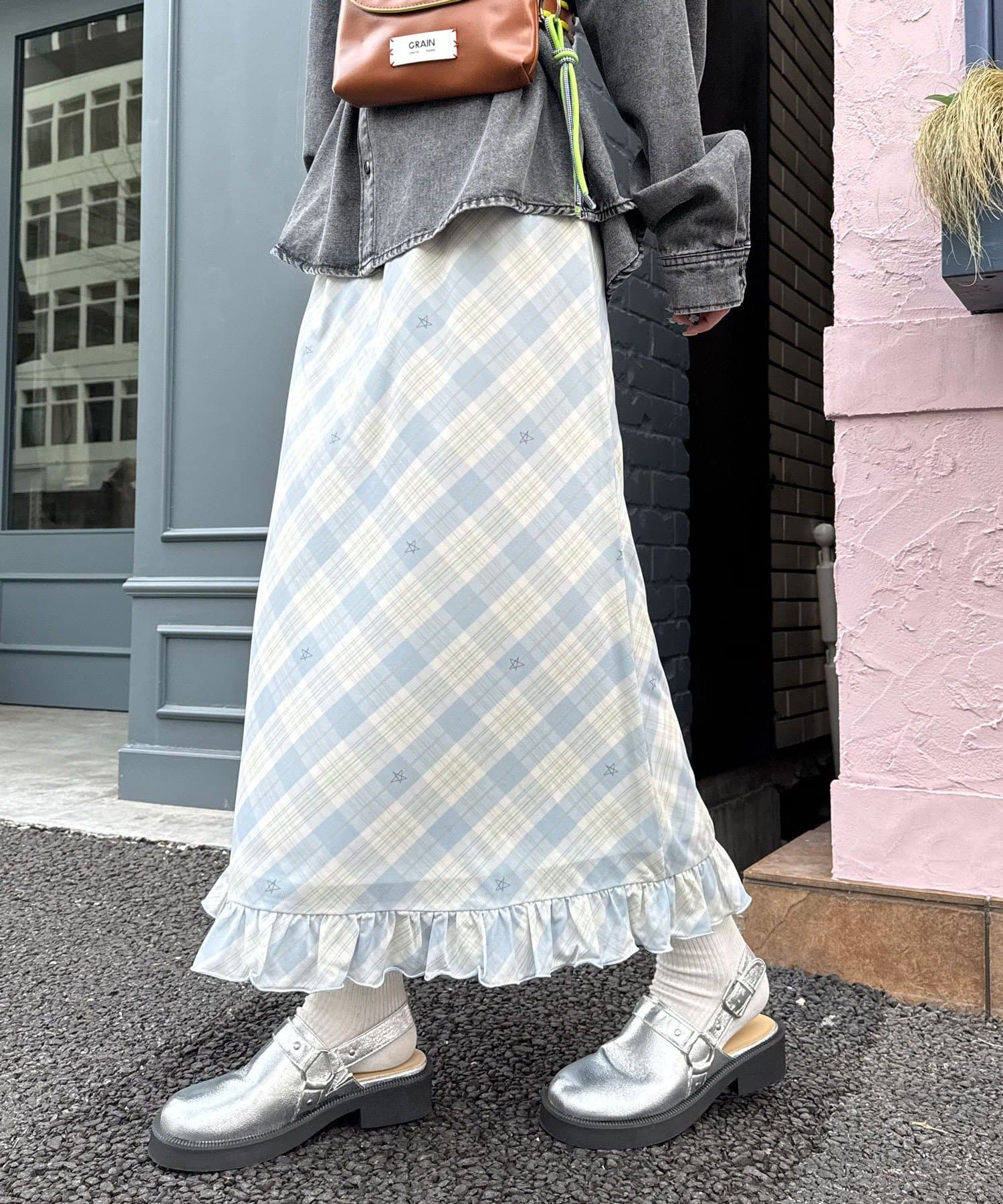 CIAOPANIC(チャオパニック) バイヤスチェックシアーIライン裾フリルスカート