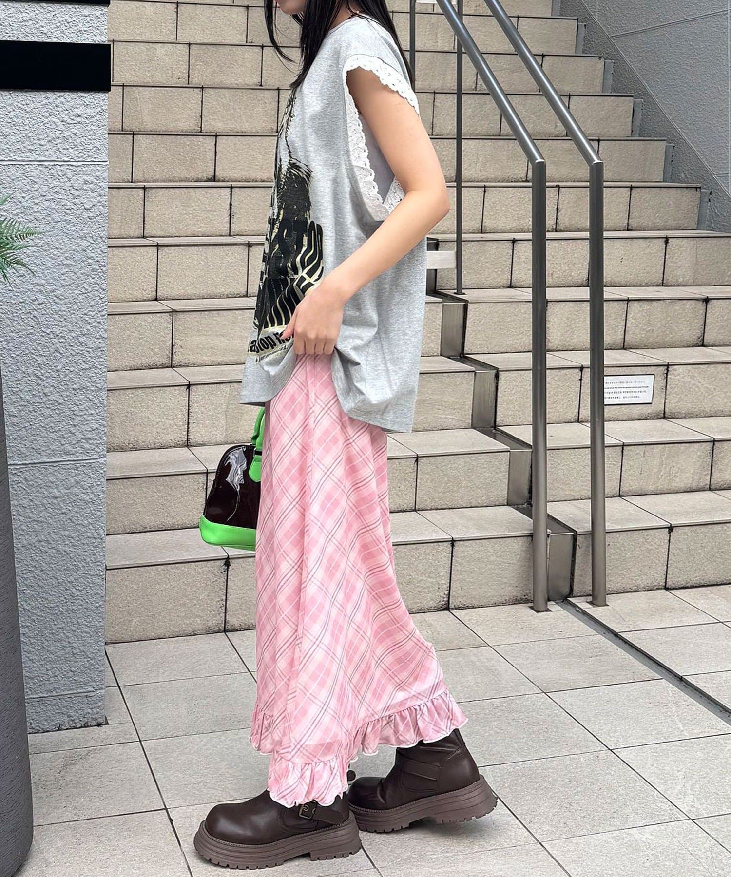 CIAOPANIC(チャオパニック) バイヤスチェックシアーIライン裾フリルスカート