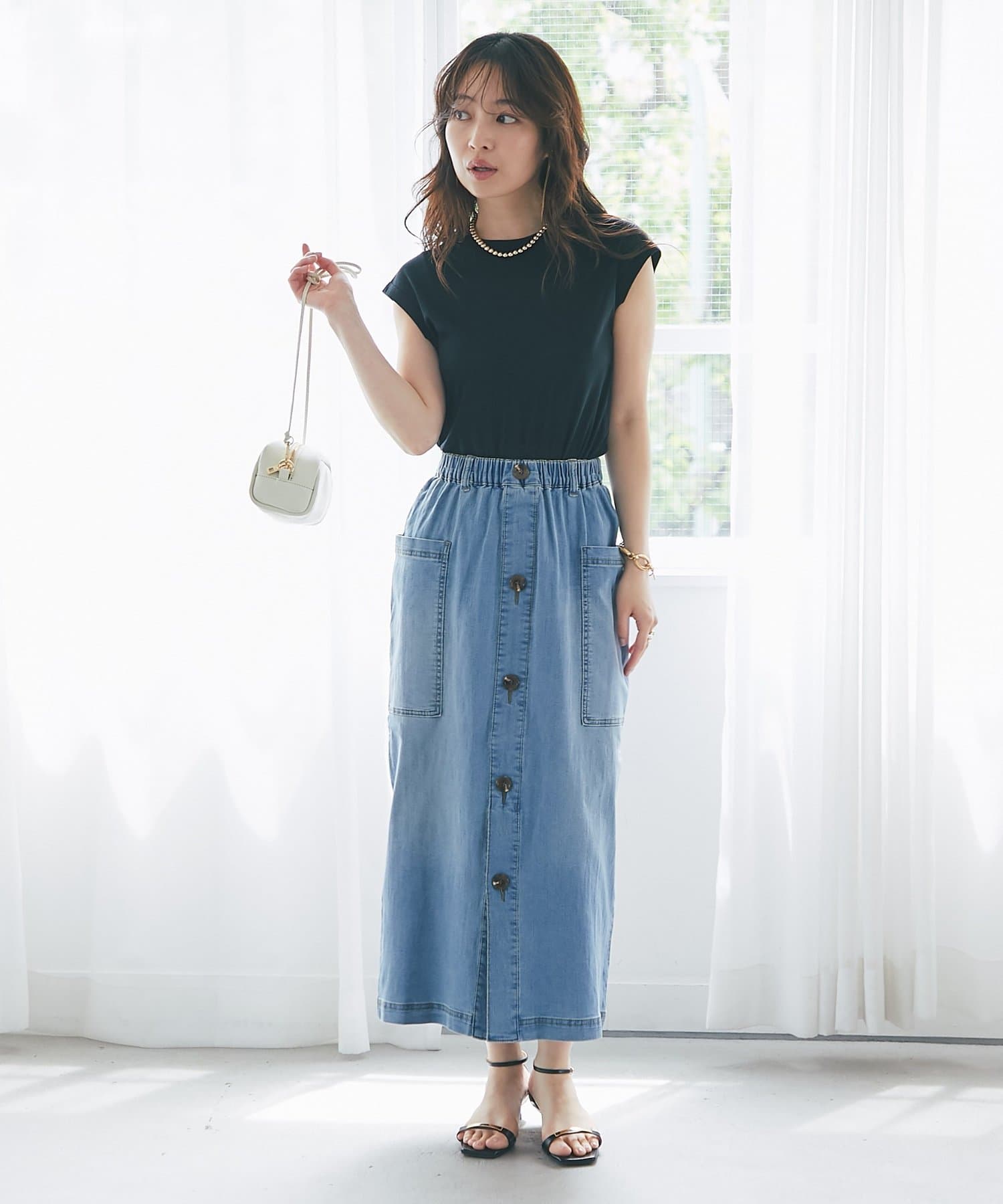 La boutique BonBon(ラブティックボンボン) クールタッチデニムストレッチスカート