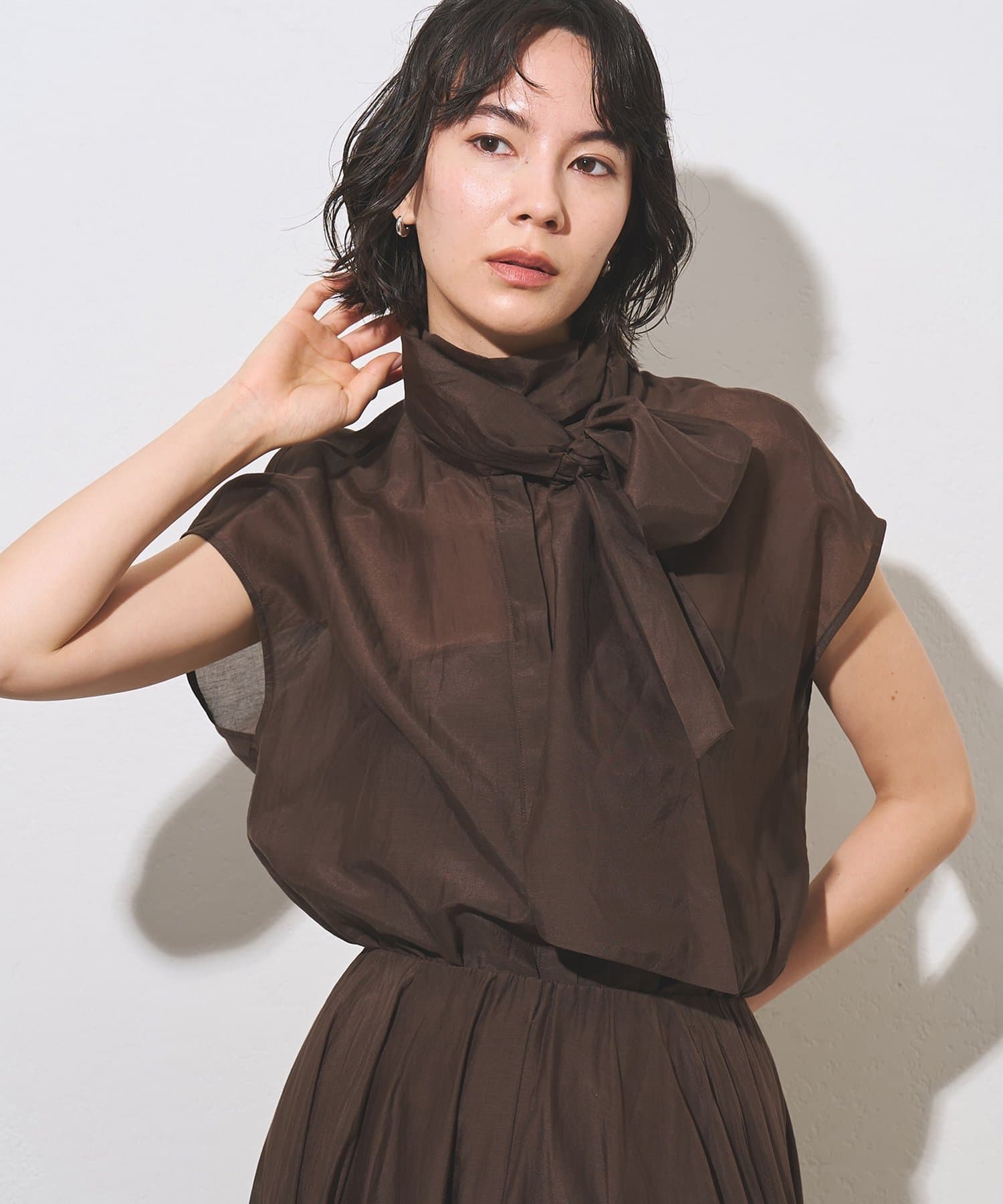 Whim Gazette(ウィム ガゼット) 【WEB＆一部店舗限定カラーあり】コットンシルクボウブラウス