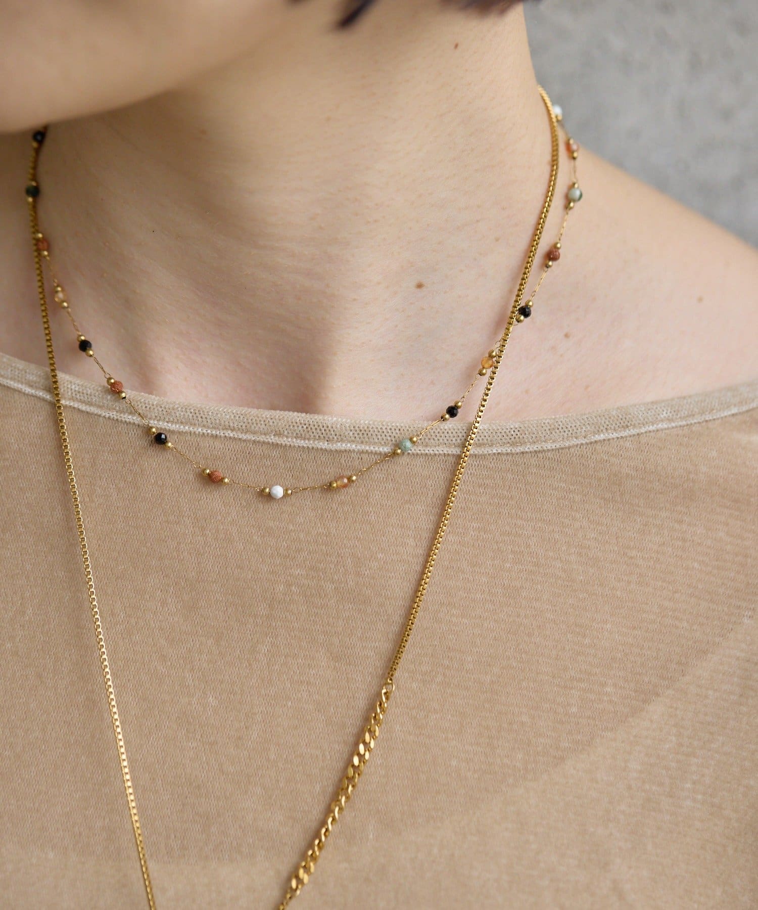 OUTLET(アウトレット) 【ear PAPILLONNER】ブラウンストーンネックレス