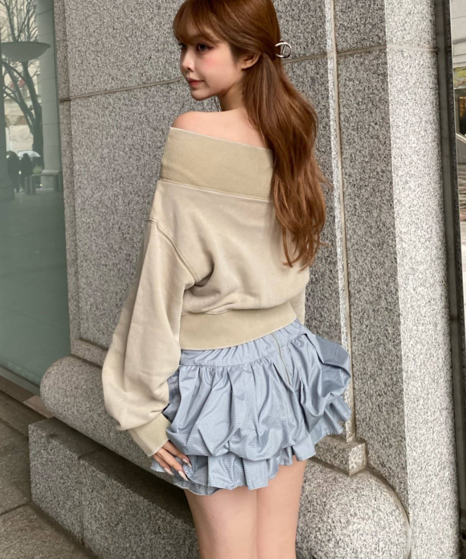 OUTLET(アウトレット) 【RAY CASSIN】ピグメントオフショルショートスウェット