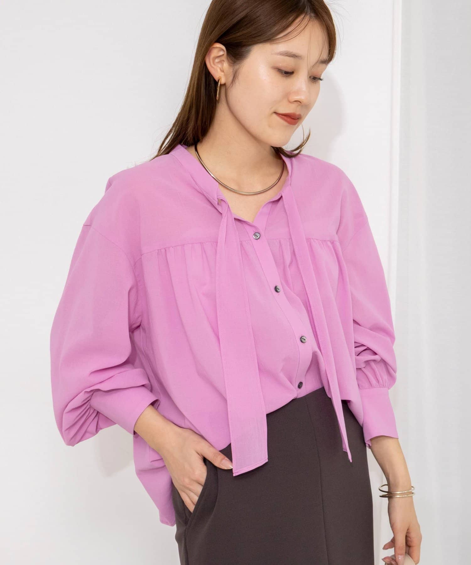 NOLLEY'S(ノーリーズ) ウォッシャブル100/2ガスボイルボウタイブラウス