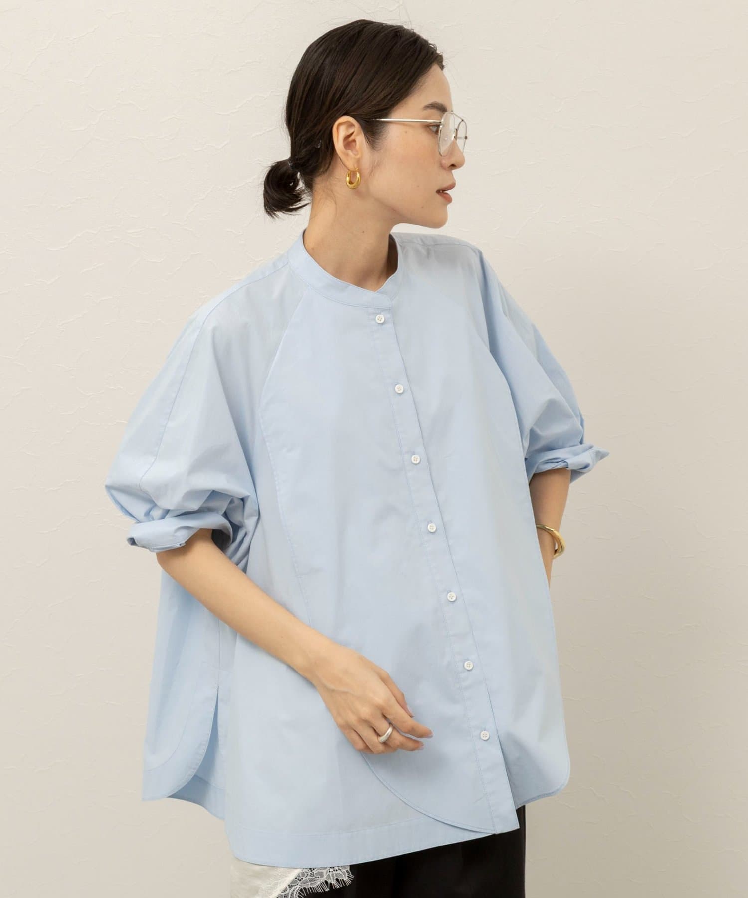 NOLLEY'S(ノーリーズ) 【MAQWEL/マクウェル】ウォッシャブルバンドカラーラグランシャツ