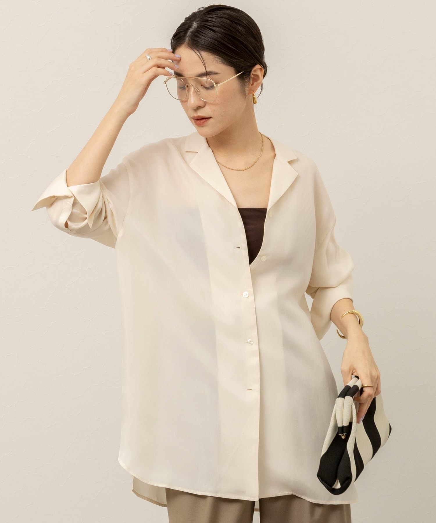 NOLLEY'S(ノーリーズ) 《セットアップ対応》【MAQWEL/マクウェル】ウォッシャブルサテンシャツ