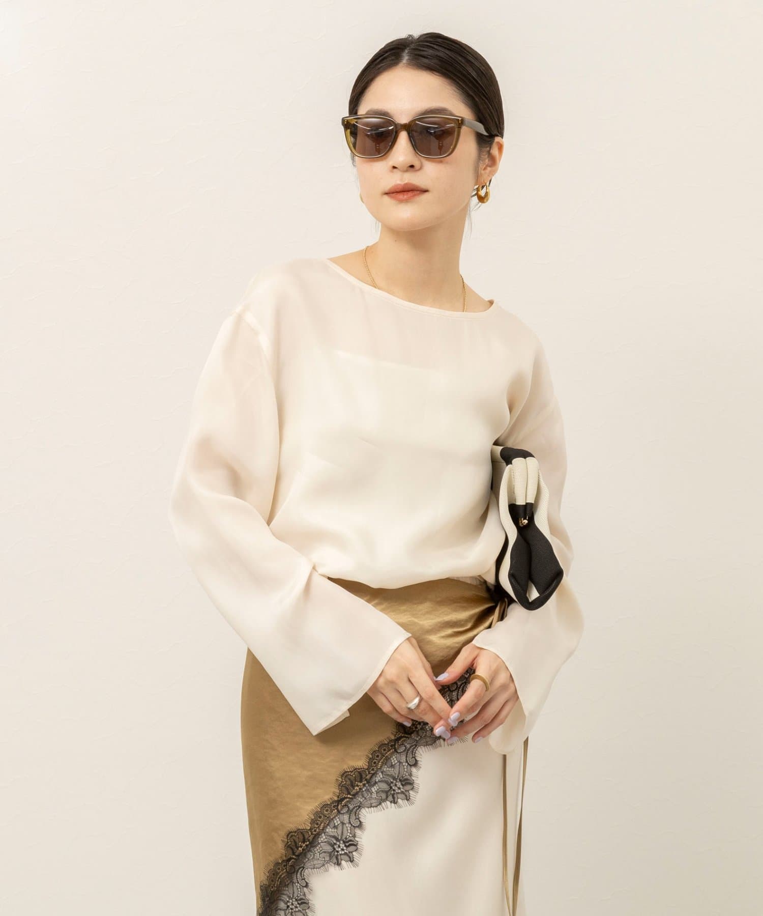 NOLLEY'S(ノーリーズ) 《セットアップ対応》【MAQWEL/マクウェル】ウォッシャブルサテンTブラウス