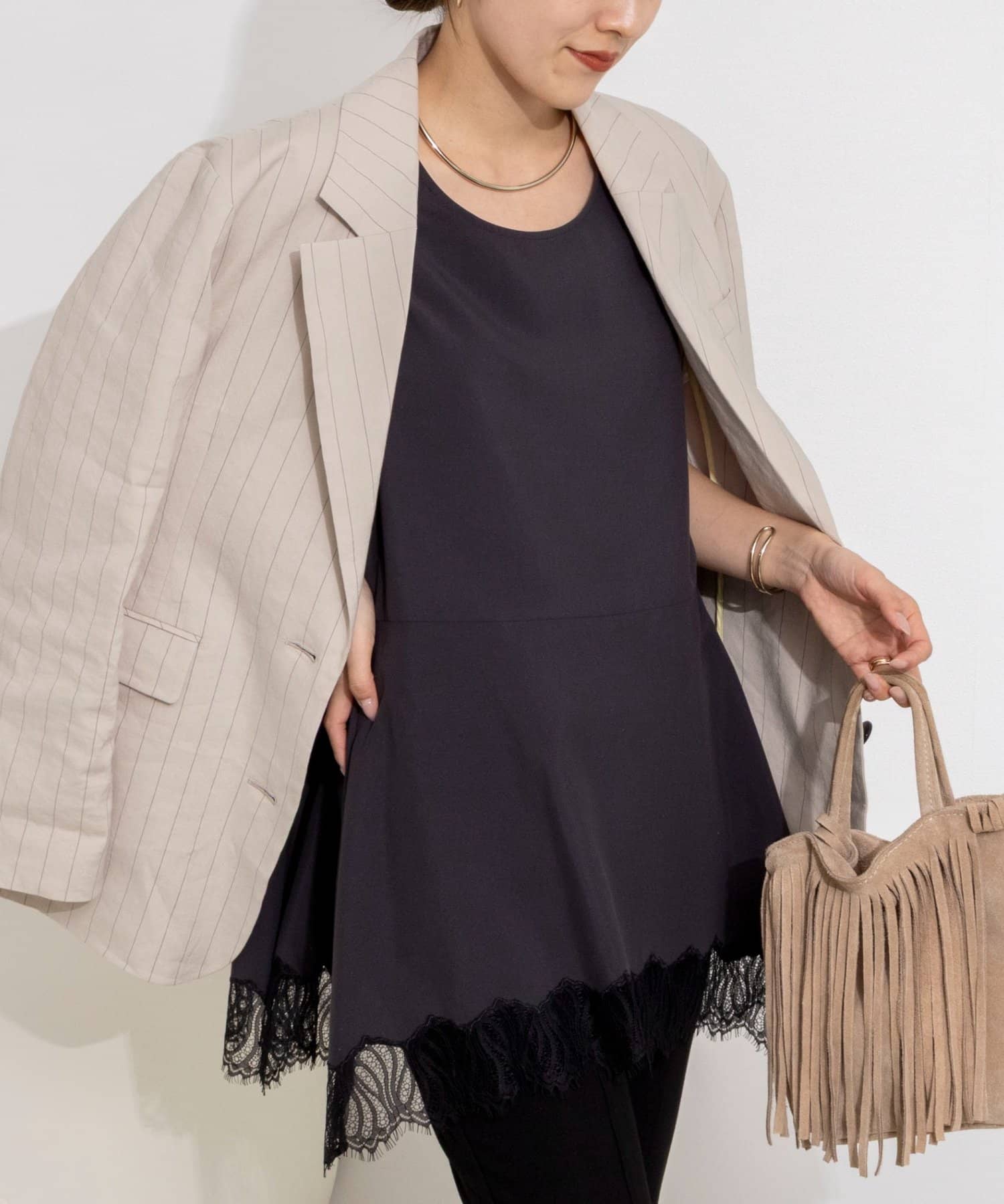 NOLLEY'S(ノーリーズ) 【WEB限定】ウォッシャブルヘムレースサテンタンク