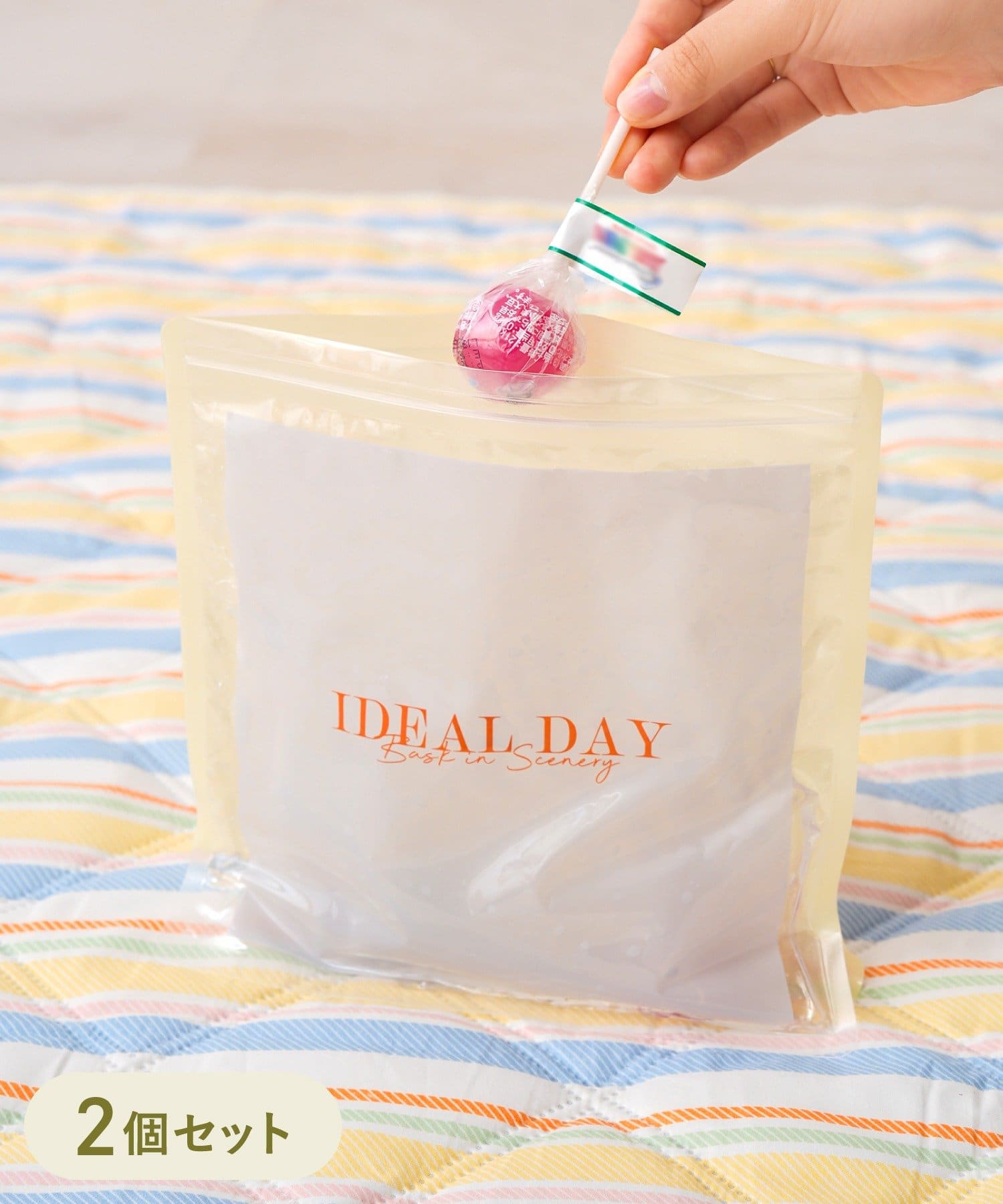 3COINS(スリーコインズ) 保冷ジェル保存袋2個セット：M／SPRING PICNIC