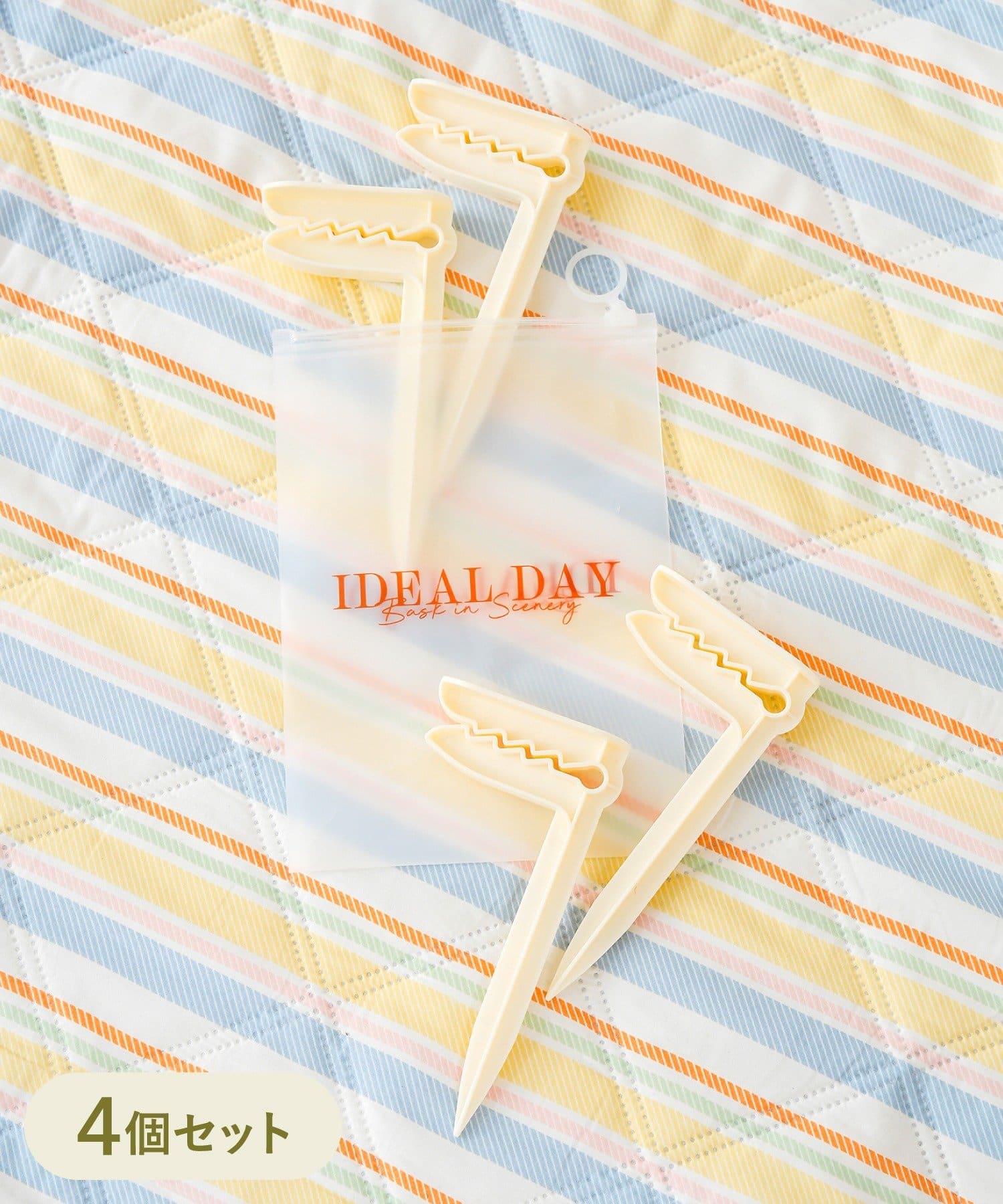 3COINS(スリーコインズ) レジャーシート用ペグ4個セット／SPRING PICNIC