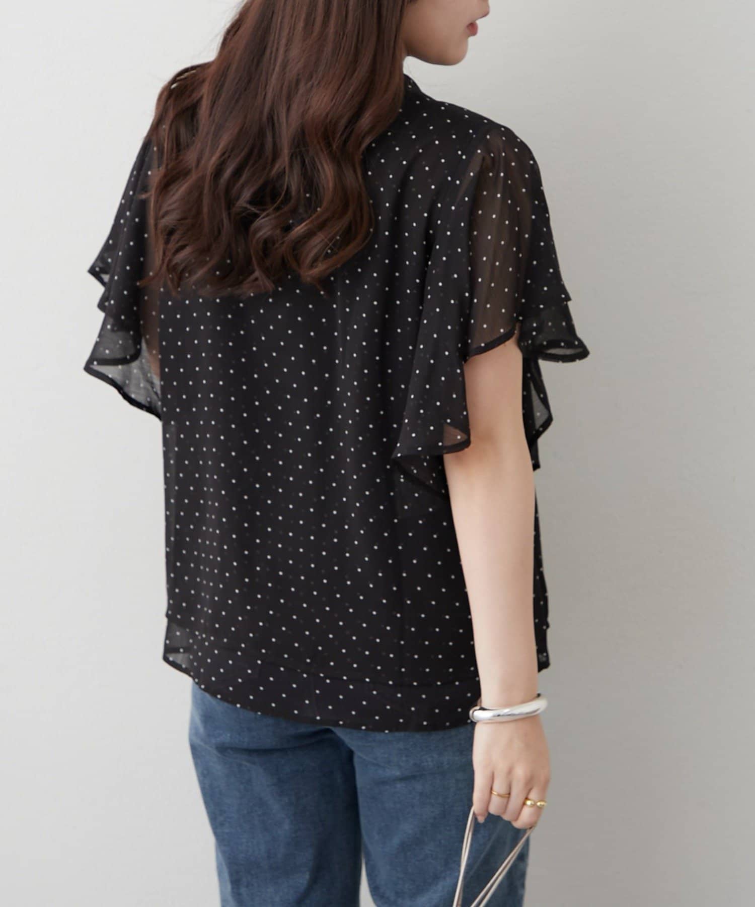 NICE CLAUP / OLIVE des OLIVE OUTLET(ナイスクラップ  / オリーブ デ オリーブ アウトレット) 【OUTLET限定】【continuer】袖フレアーバンドカラーシャツ