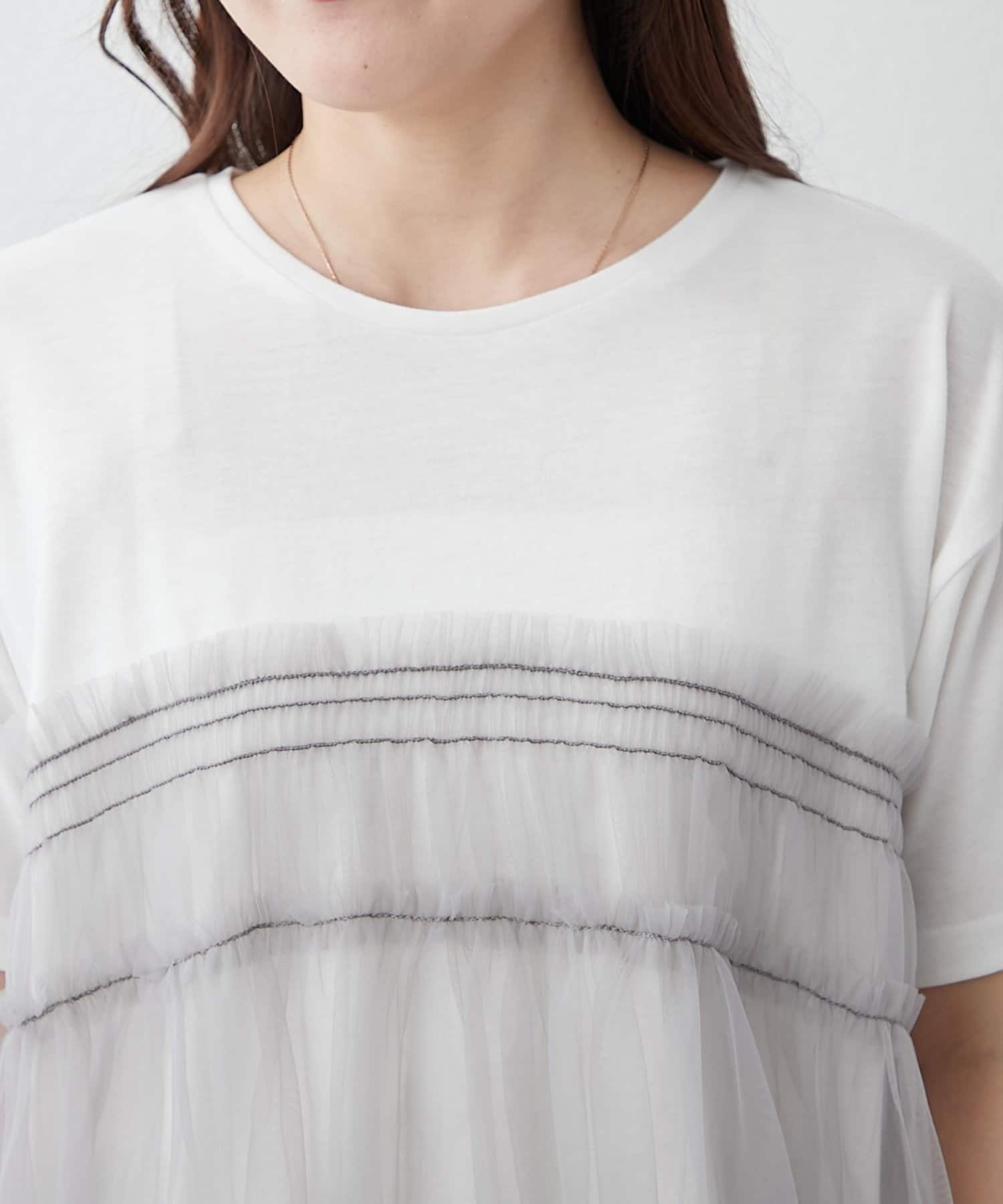 NICE CLAUP / OLIVE des OLIVE OUTLET(ナイスクラップ  / オリーブ デ オリーブ アウトレット) 【RMAF】【きれいめカジュアル】チュールドッキングTシャツ