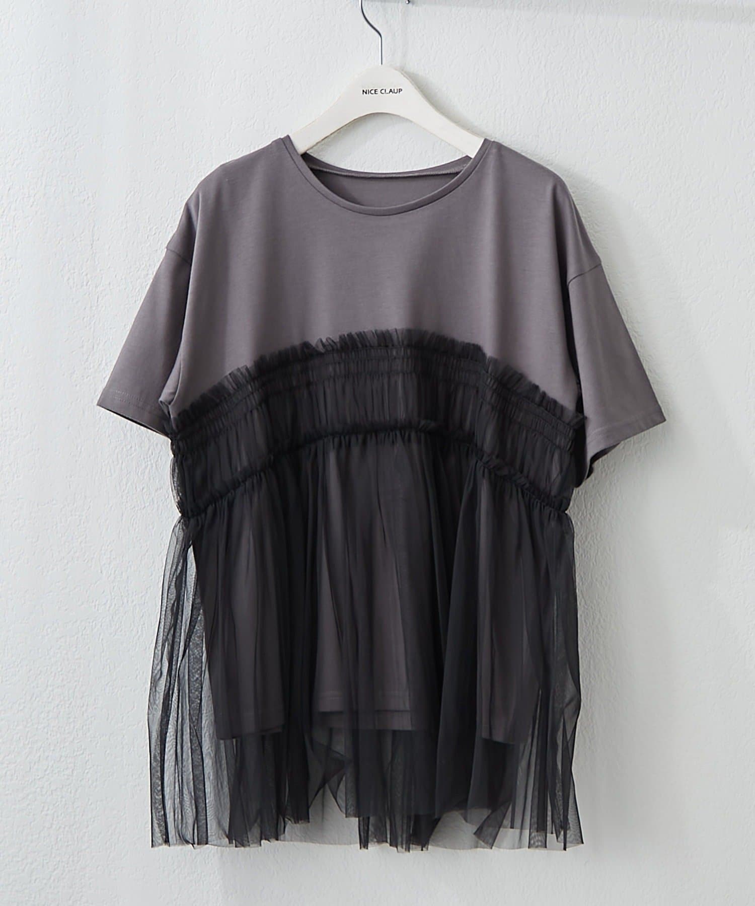 NICE CLAUP / OLIVE des OLIVE OUTLET(ナイスクラップ  / オリーブ デ オリーブ アウトレット) 【RMAF】【きれいめカジュアル】チュールドッキングTシャツ