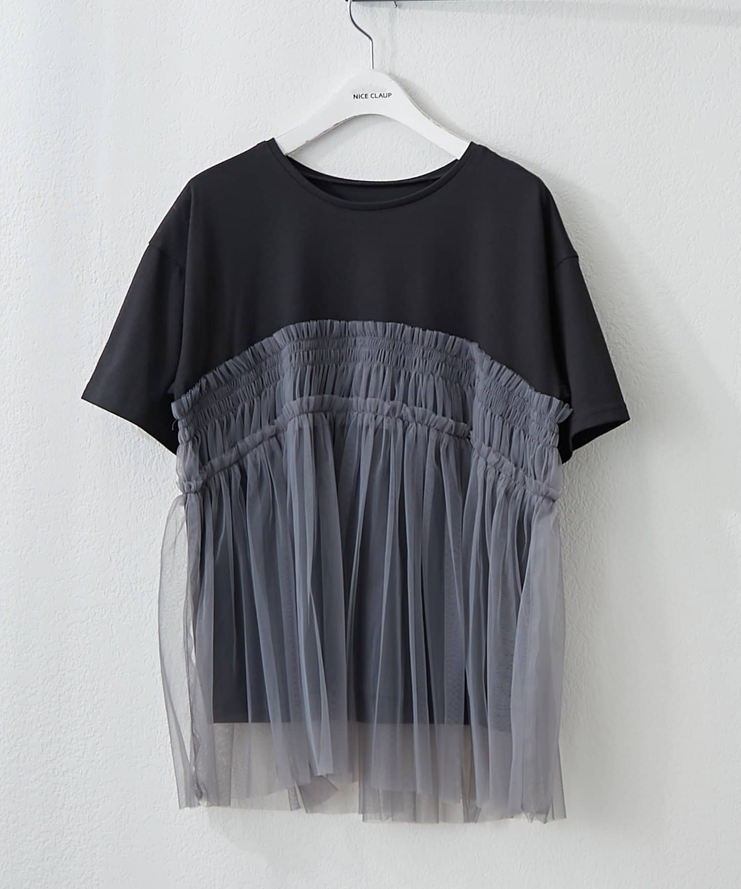 NICE CLAUP / OLIVE des OLIVE OUTLET(ナイスクラップ  / オリーブ デ オリーブ アウトレット) 【RMAF】【きれいめカジュアル】チュールドッキングTシャツ