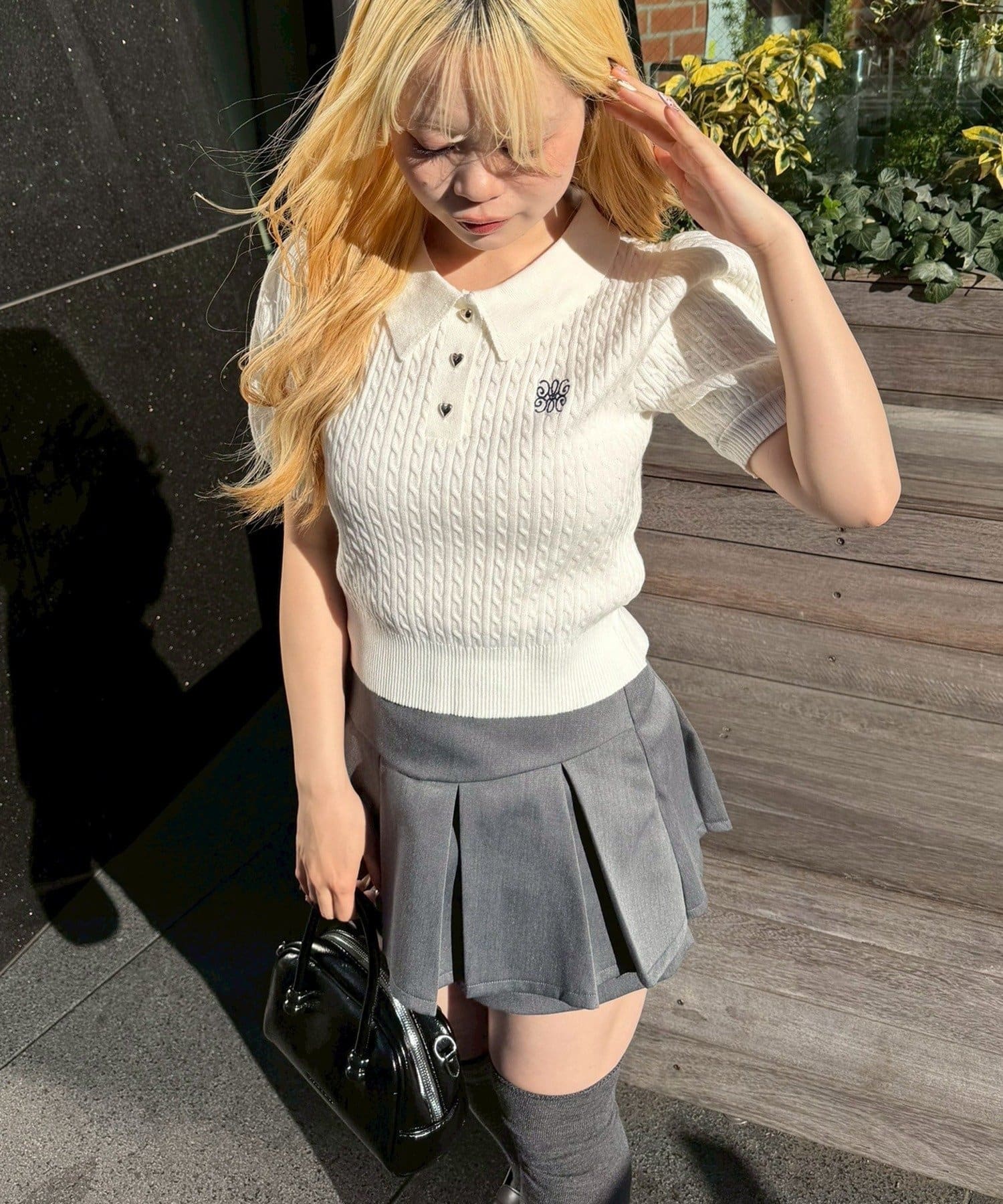 NICE CLAUP / OLIVE des OLIVE OUTLET(ナイスクラップ  / オリーブ デ オリーブ アウトレット) 【continuer】ケーブル半袖ポロニット