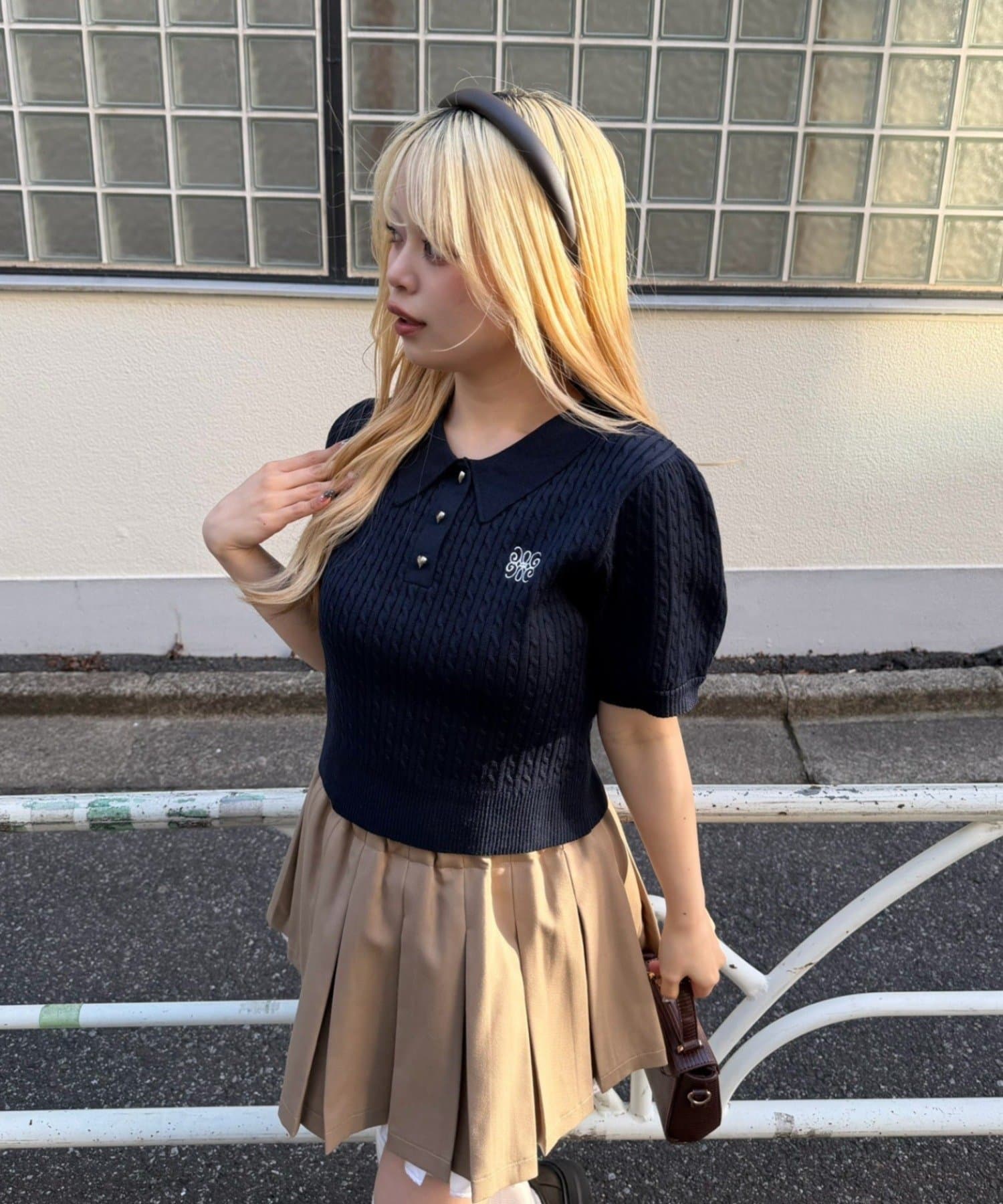 NICE CLAUP / OLIVE des OLIVE OUTLET(ナイスクラップ  / オリーブ デ オリーブ アウトレット) 【continuer】ケーブル半袖ポロニット