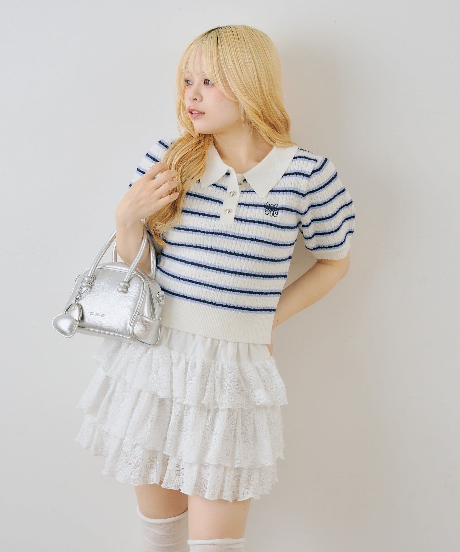 NICE CLAUP / OLIVE des OLIVE OUTLET(ナイスクラップ  / オリーブ デ オリーブ アウトレット) 【continuer】ケーブル半袖ポロニット