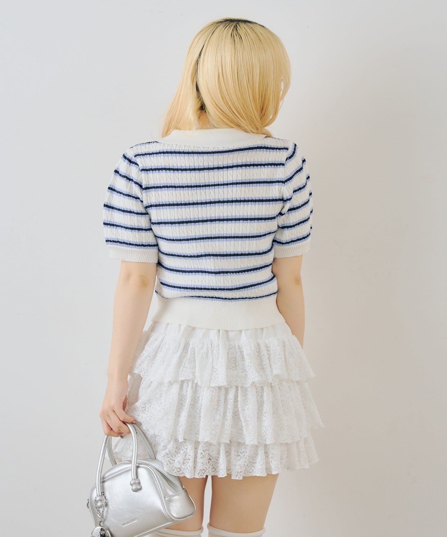 NICE CLAUP / OLIVE des OLIVE OUTLET(ナイスクラップ  / オリーブ デ オリーブ アウトレット) 【continuer】ケーブル半袖ポロニット