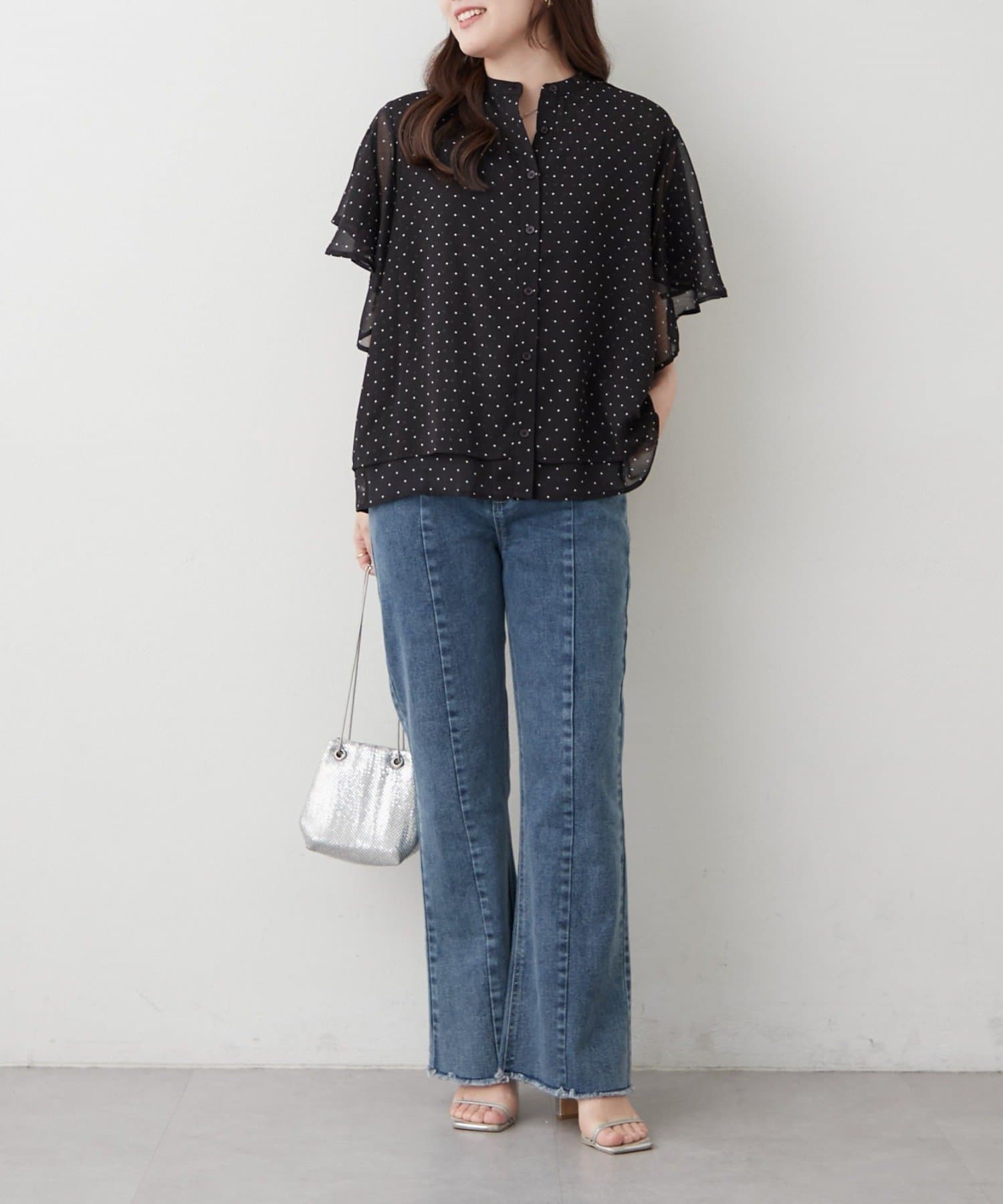 Remind me and forever(リマインドミーアンドフォーエバー) シフォン楊柳フレアバンドカラーシャツ