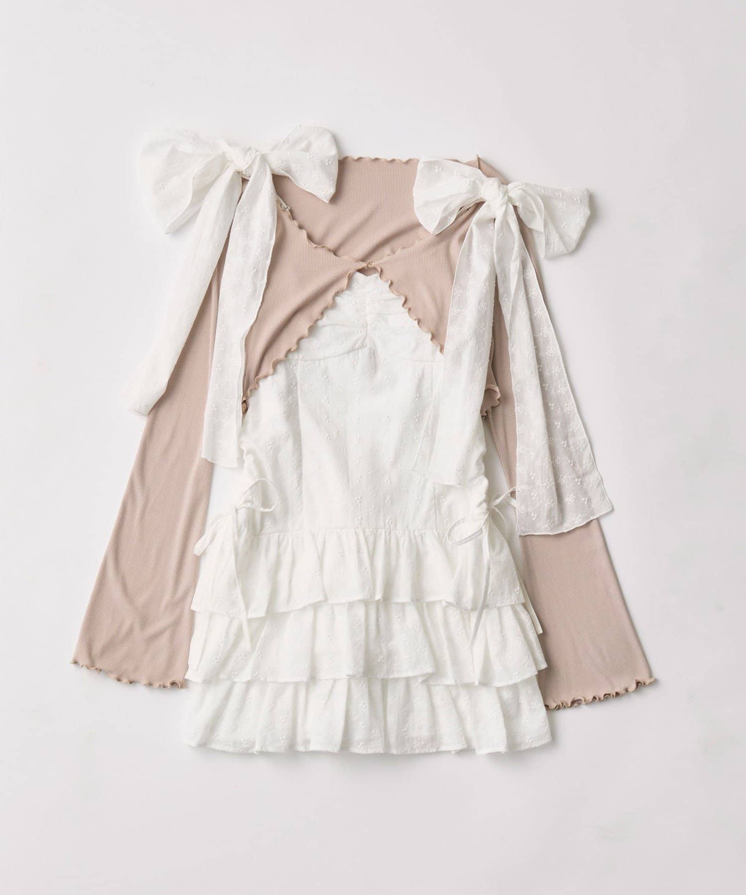 OLIVE des OLIVE(オリーブ デ オリーブ) 肩リボンミニキャミワンピとボレロセット