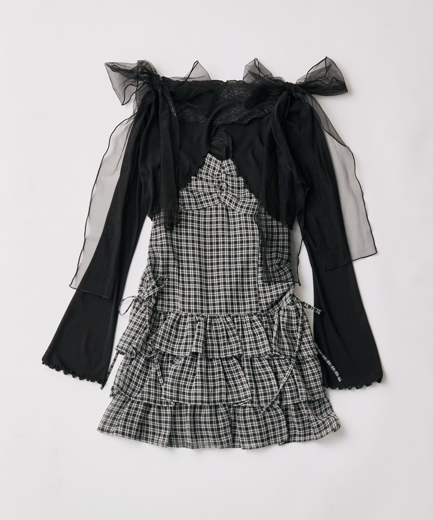 OLIVE des OLIVE(オリーブ デ オリーブ) 肩リボンミニキャミワンピとボレロセット