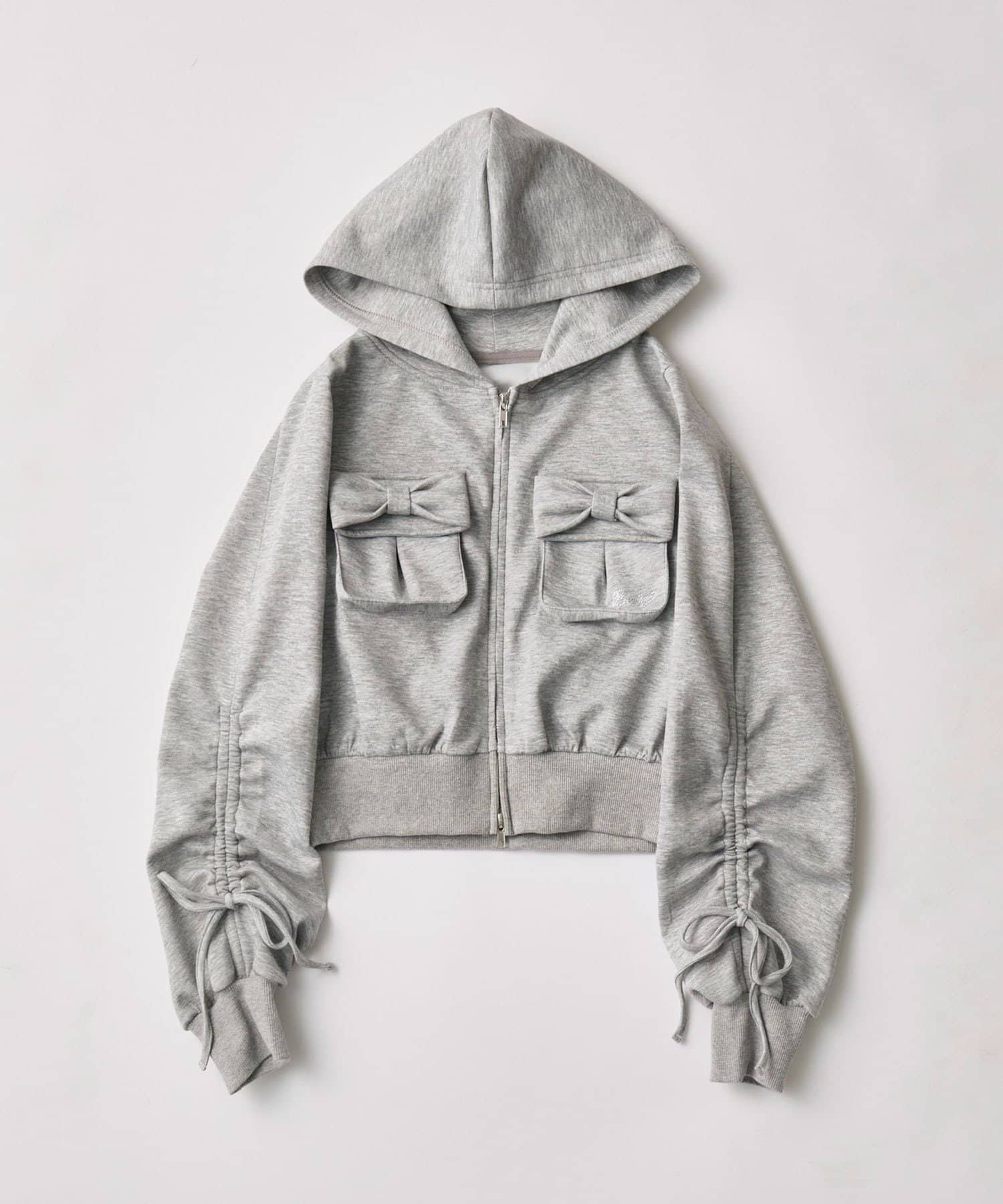 OLIVE des OLIVE(オリーブ デ オリーブ) 袖ドロストリボンコンパクトパーカー