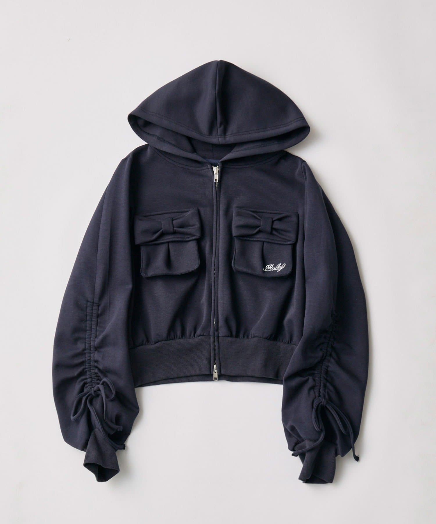 OLIVE des OLIVE(オリーブ デ オリーブ) 袖ドロストリボンコンパクトパーカー