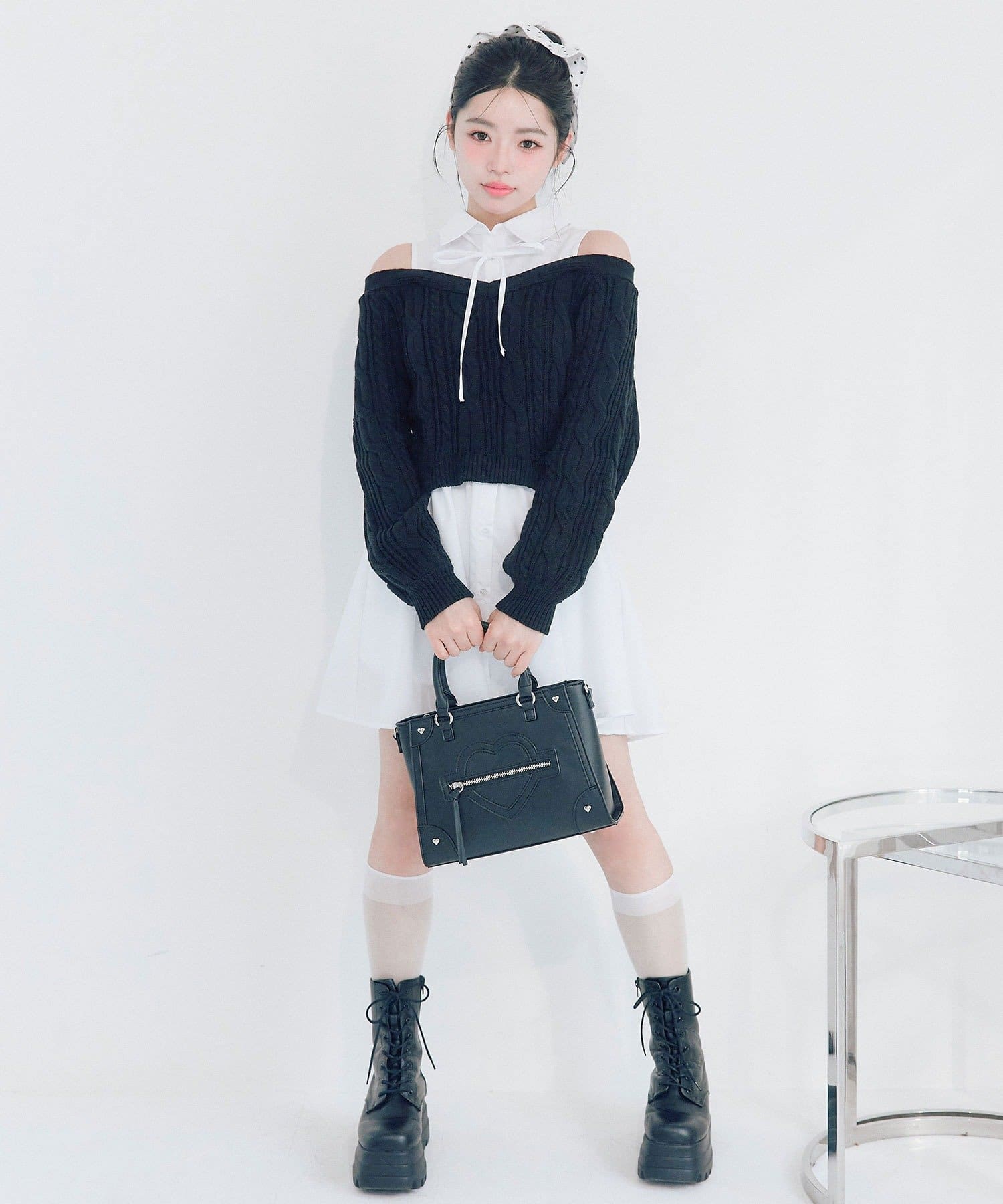 OLIVE des OLIVE(オリーブ デ オリーブ) 肩あきドッキングワンピ