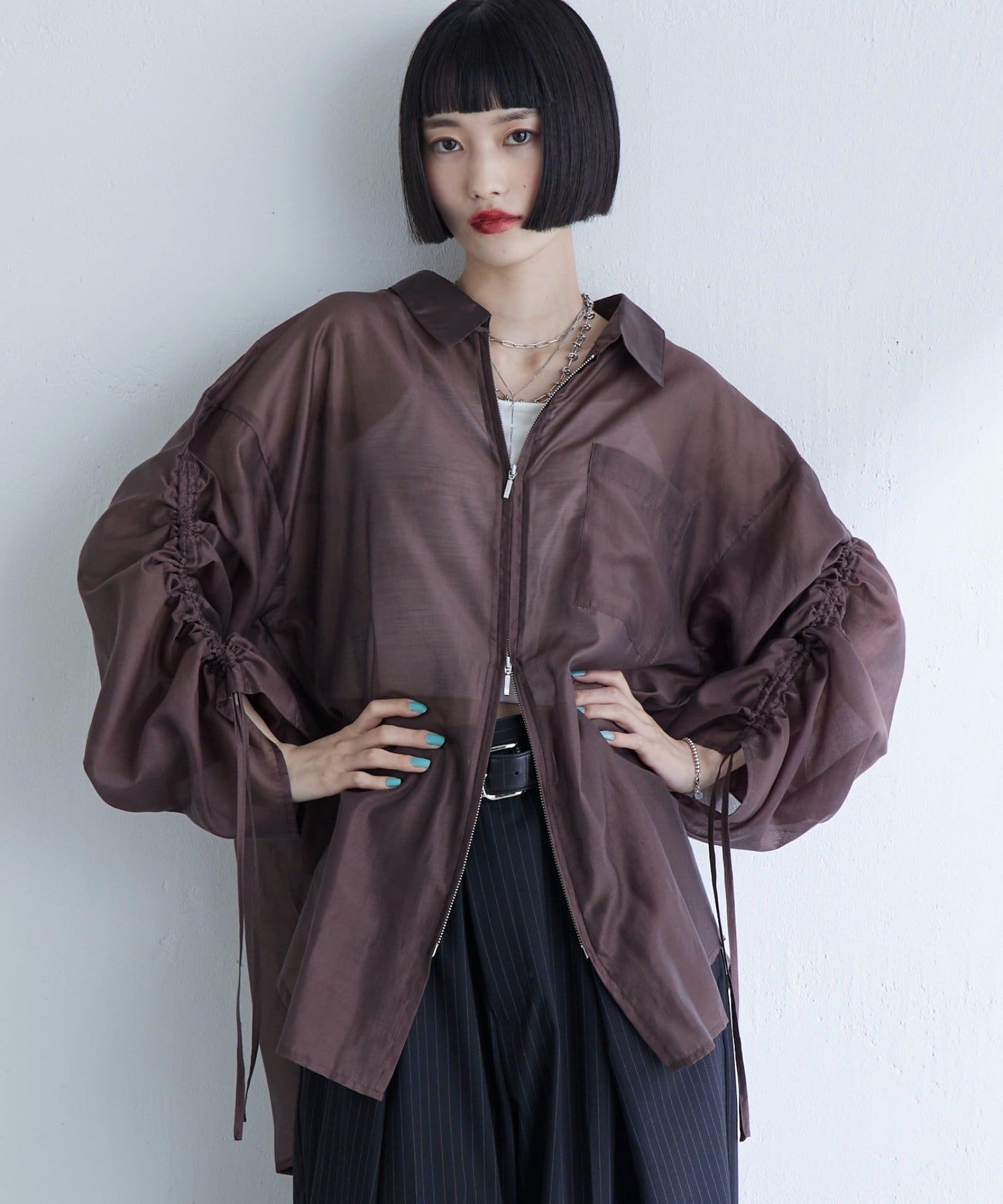 Lui's(ルイス) シアーギャザーダブルZIPシャツ