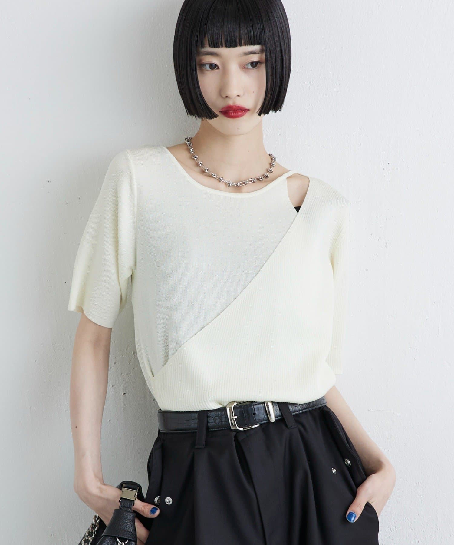 Lui's(ルイス) レイヤード半袖ニットプルオーバー