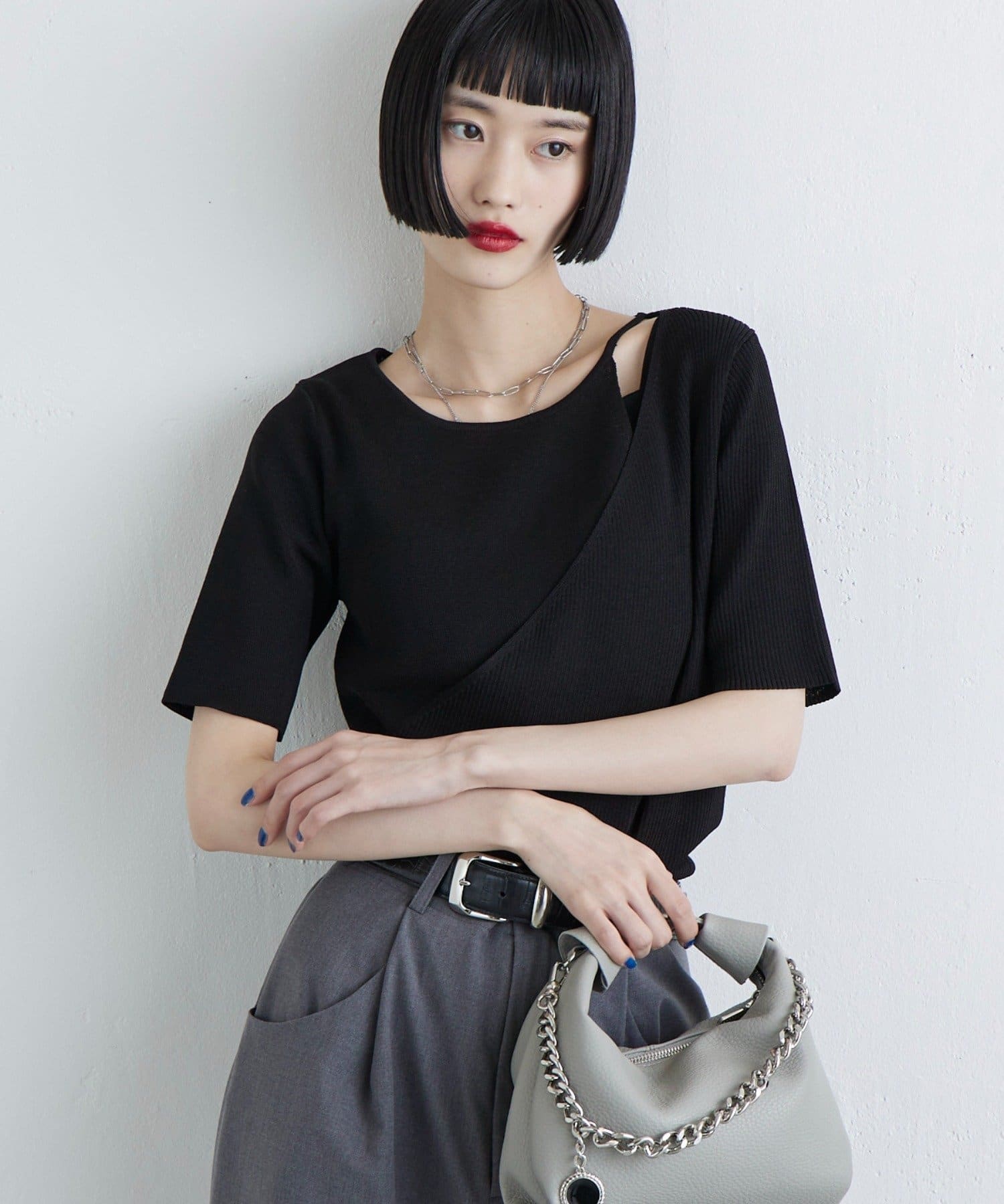 Lui's(ルイス) レイヤード半袖ニットプルオーバー