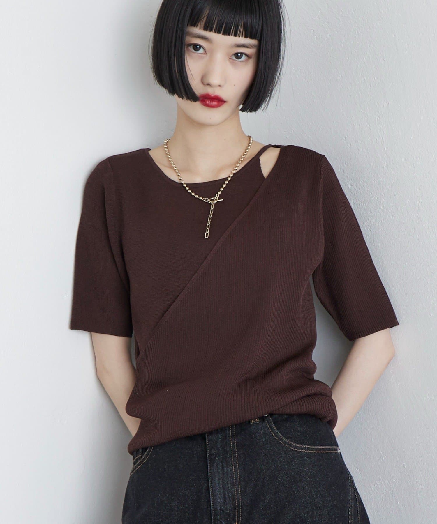 Lui's(ルイス) レイヤード半袖ニットプルオーバー