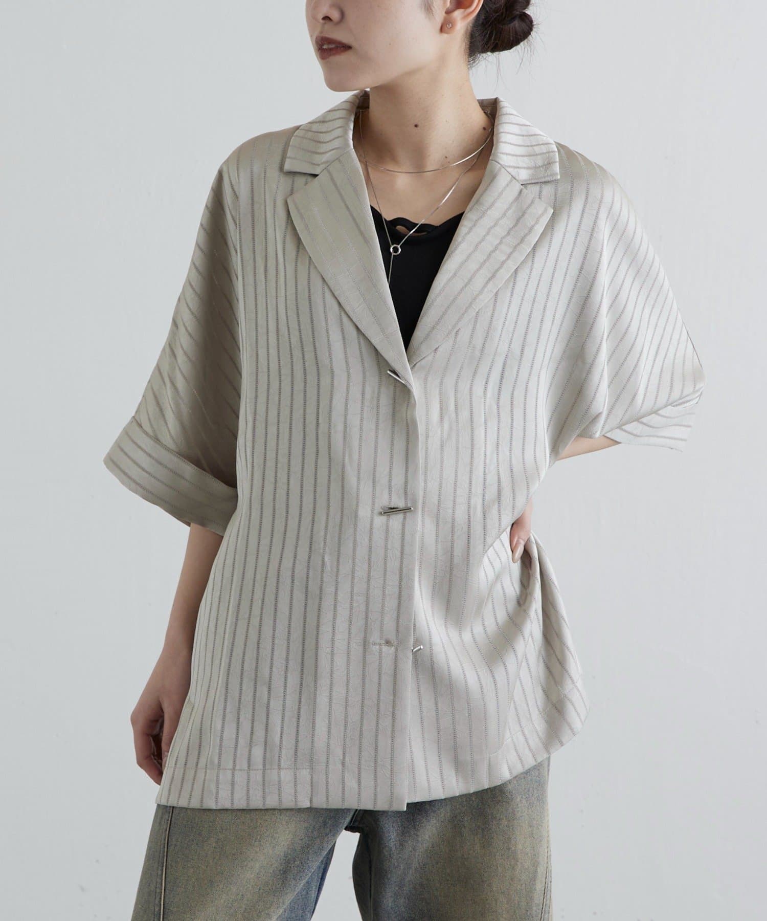 Lui's(ルイス) レースサテン開襟シャツ