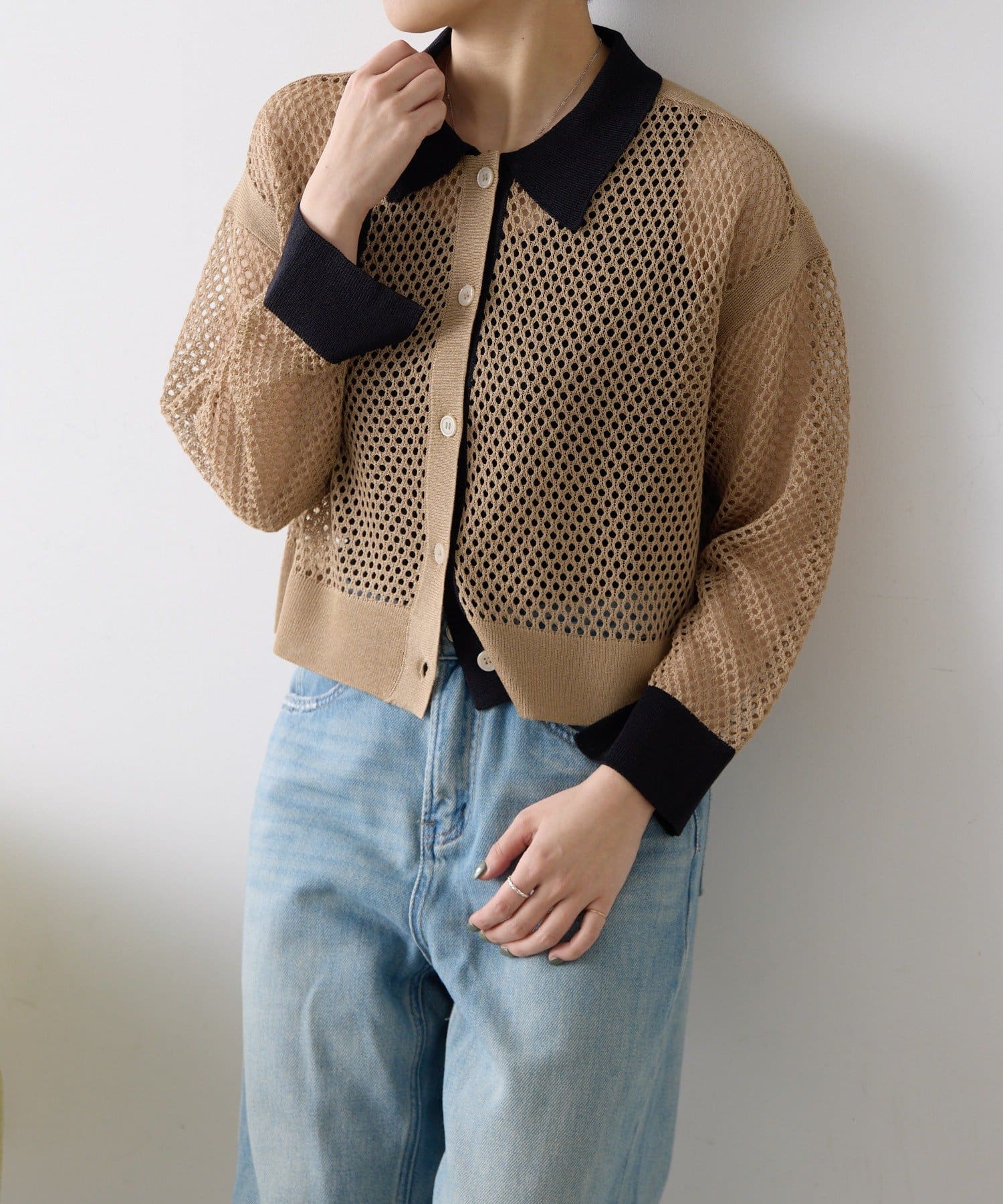 ear PAPILLONNER(イア パピヨネ) 《透け感・伸縮性あり》メッシュポロ【SUM1 STYLE(スミスタイル)】