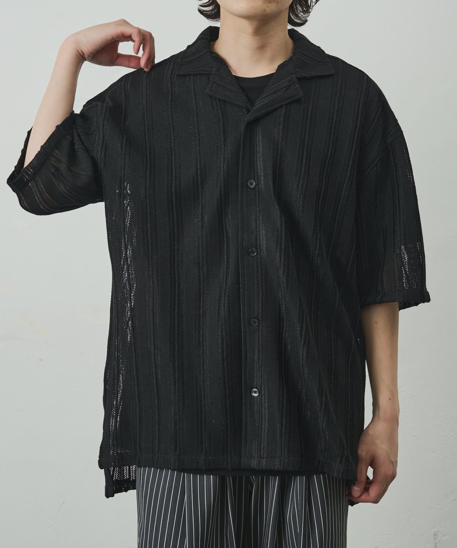 COLONY 2139(コロニー トゥーワンスリーナイン) 【リバイバル】ニット透かし編み半袖シャツ