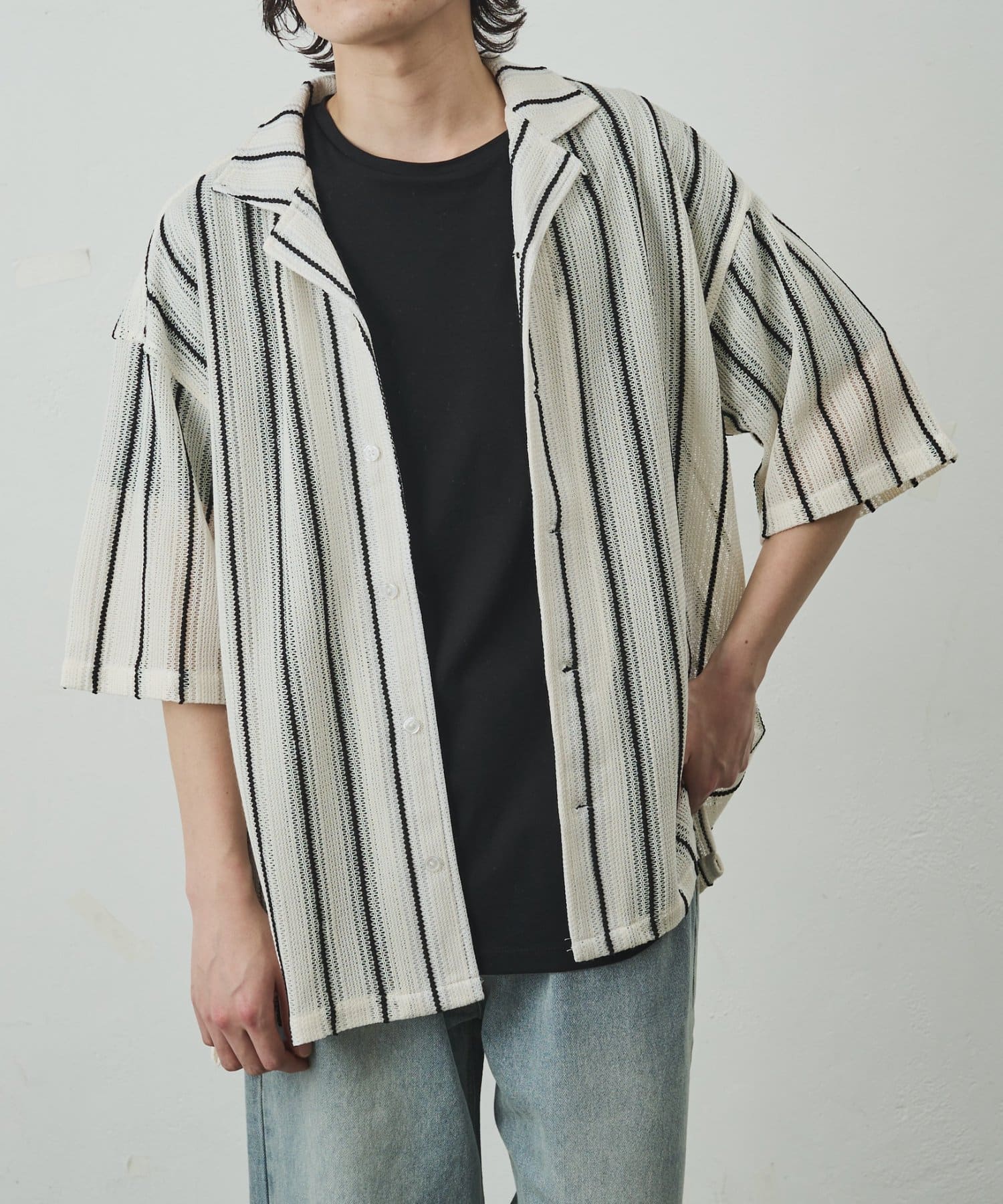 COLONY 2139(コロニー トゥーワンスリーナイン) 【リバイバル】ニット透かし編み半袖シャツ