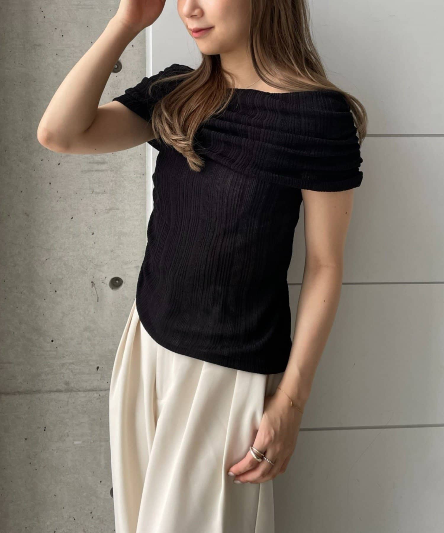 gemeil(ジェムイル) 【MIZUKI企画】オフショルダーリブトップス (LA-341)