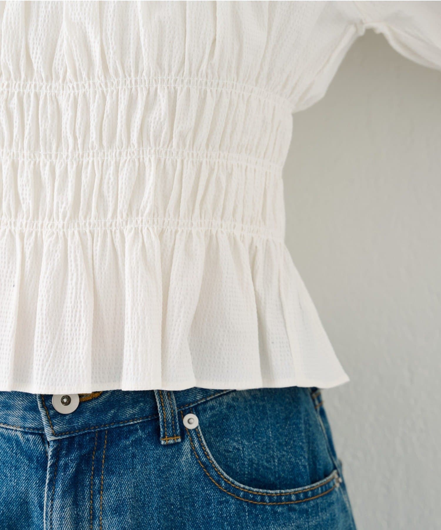 Kastane(カスタネ) 【2.20(金)12:00発売/WEB先行/チェック&無地】シャーリングリボンブラウス