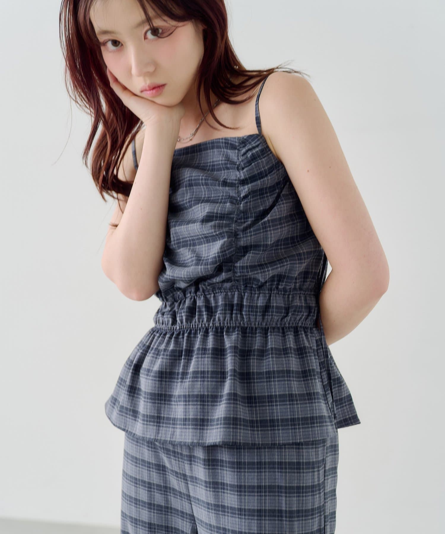 Kastane(カスタネ) 【低身長サイズ/2サイズ展開】チェックギャザーサロペット