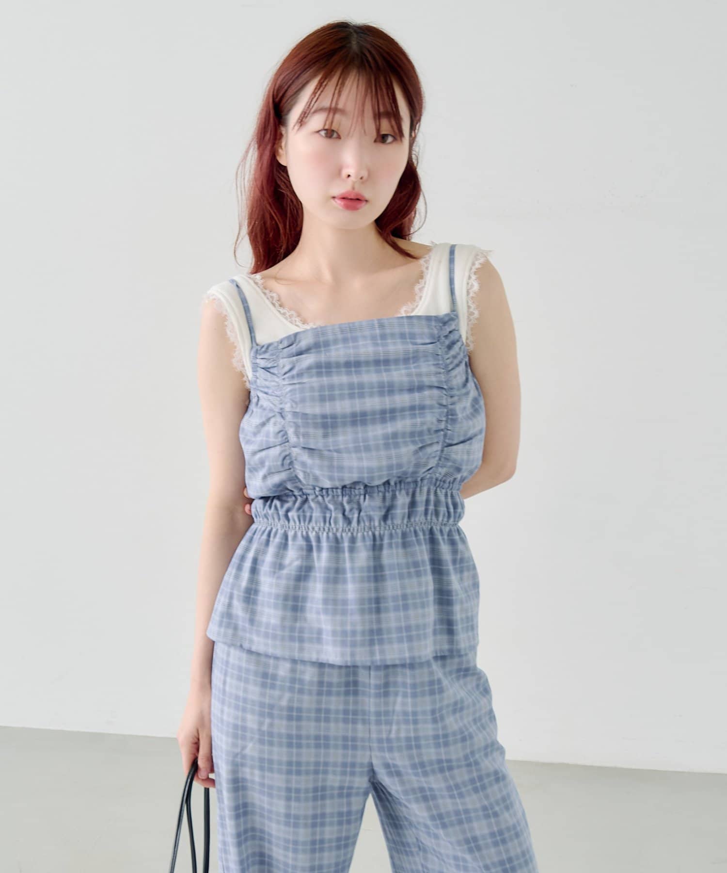 Kastane(カスタネ) 【低身長サイズ/2サイズ展開】チェックギャザーサロペット