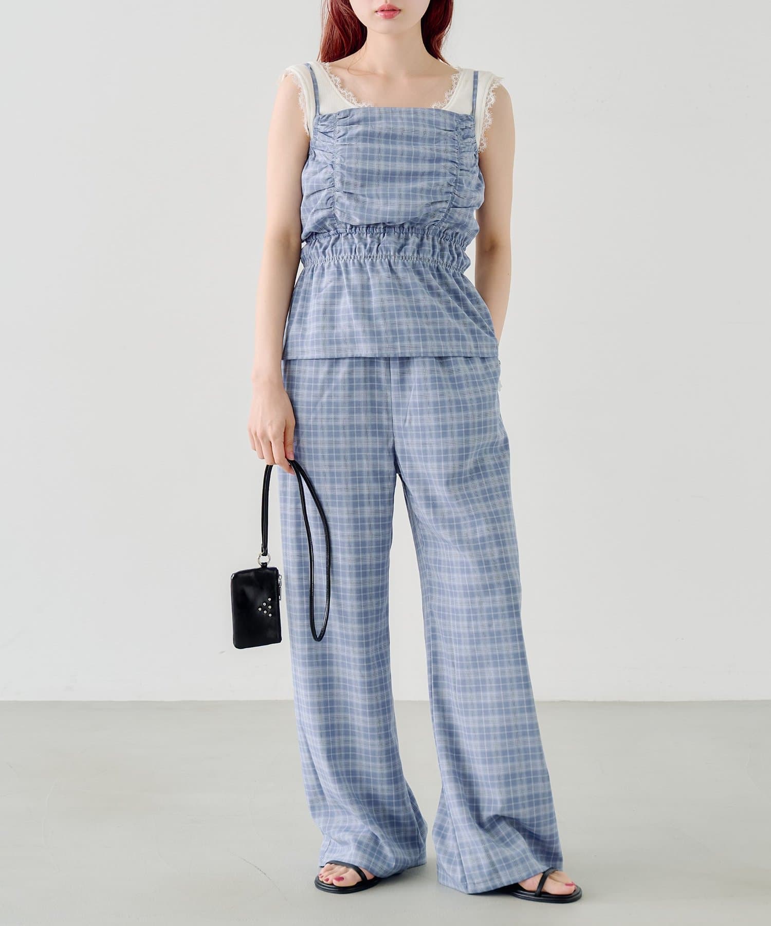 Kastane(カスタネ) 【低身長サイズ/2サイズ展開】チェックギャザーサロペット