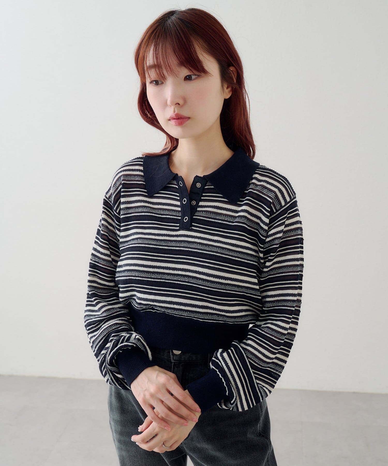 Kastane(カスタネ) ボーダーシアーポロニット