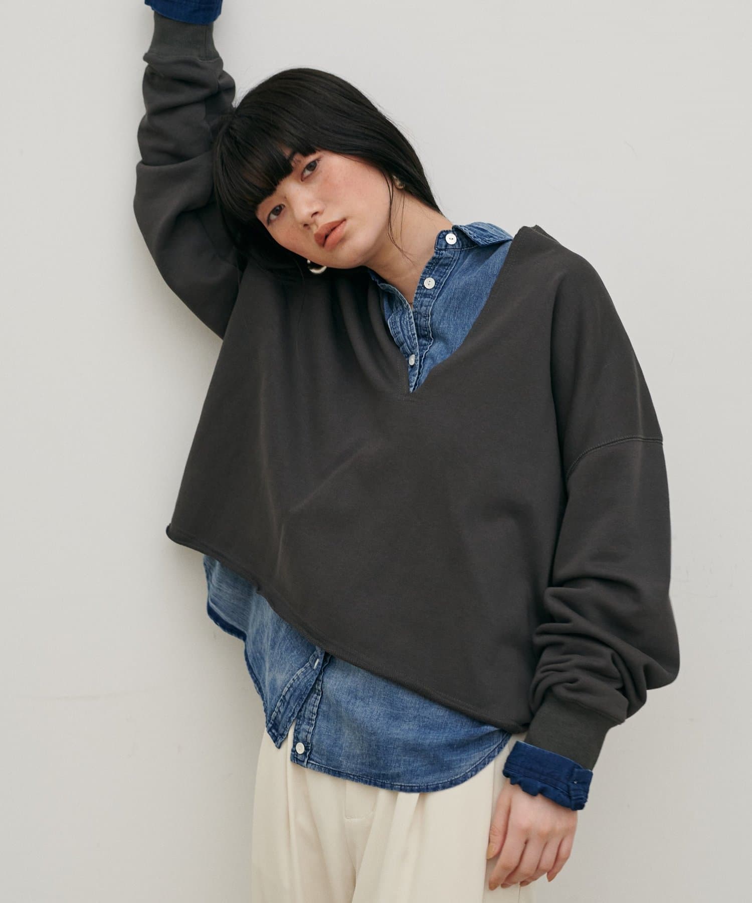 LARUTA(ラルータ) 断ち切りスキッパー裏毛プルオーバー