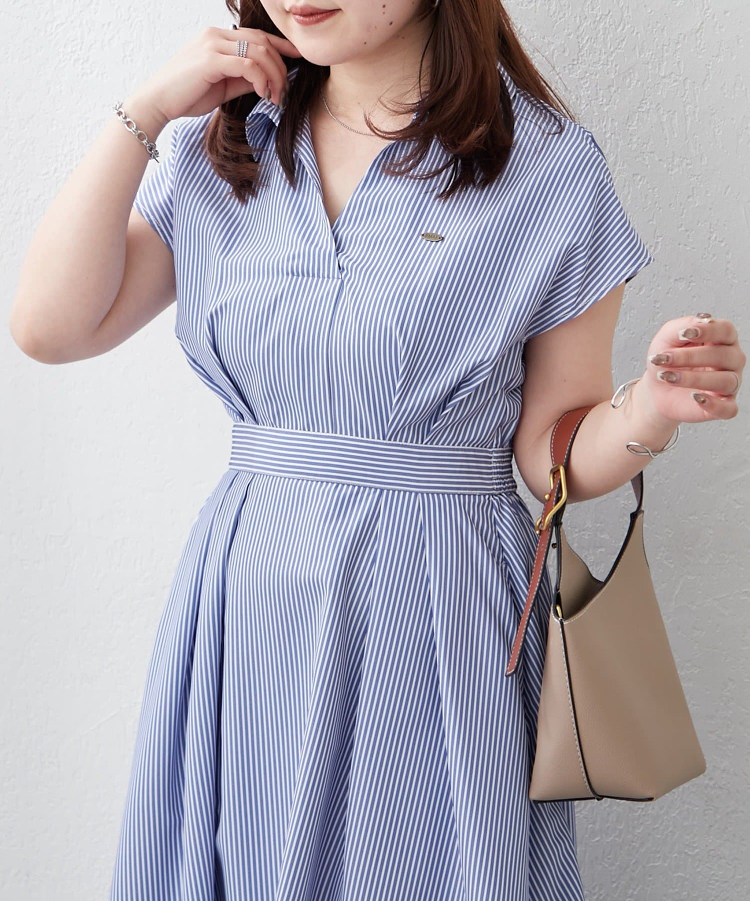 Remind me and forever(リマインドミーアンドフォーエバー) 【一枚で美シルエット◎人気アイテム！】スキッパーフレンチスリーブワンピース