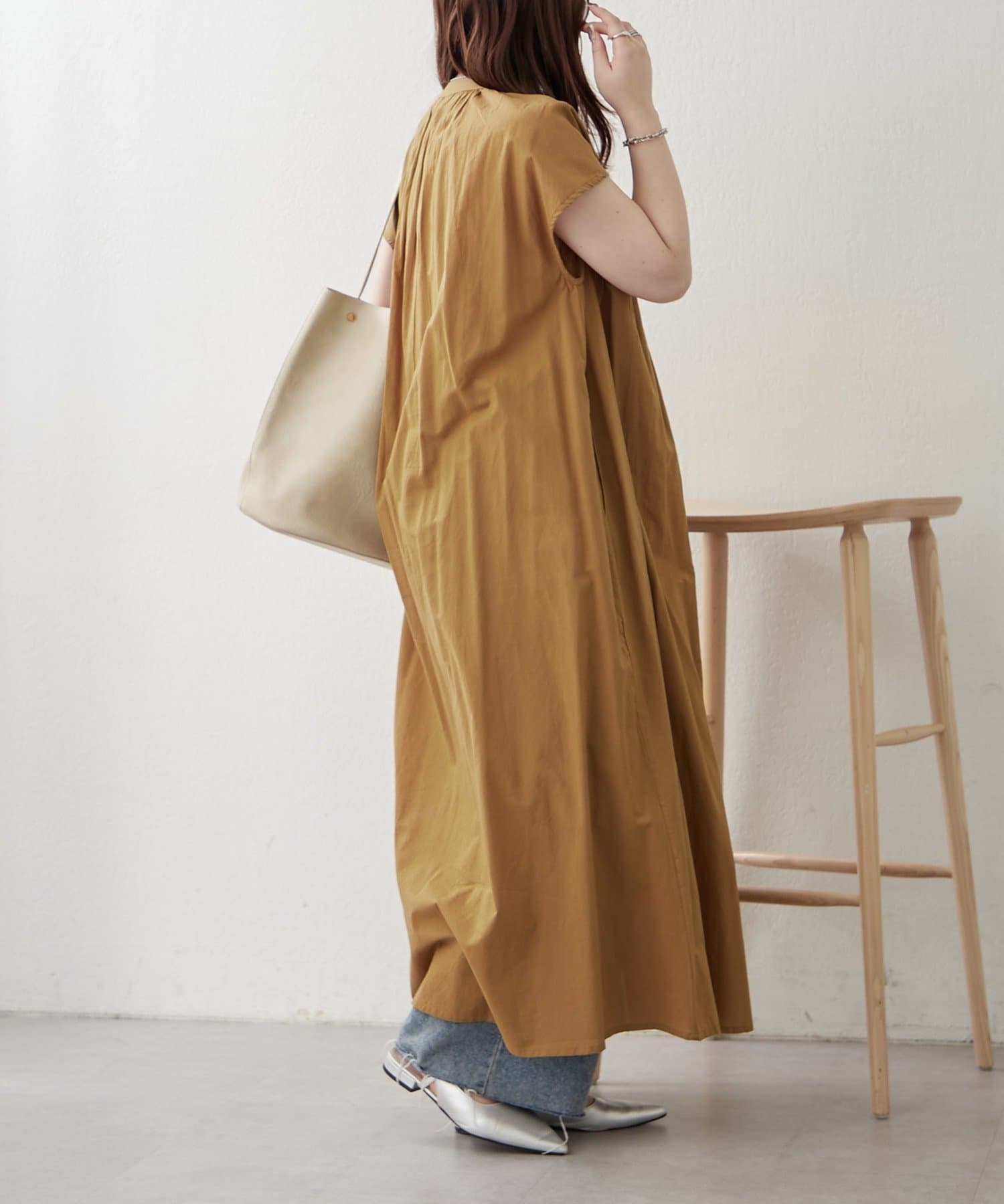 Remind me and forever(リマインドミーアンドフォーエバー) 【NAO】【軽やかな素材感】フレンチスリーブタックワンピース