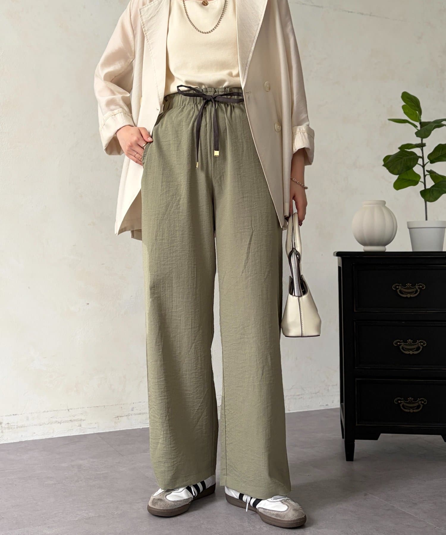 Chez toi(シェトワ) リネンライク配色イージーパンツ