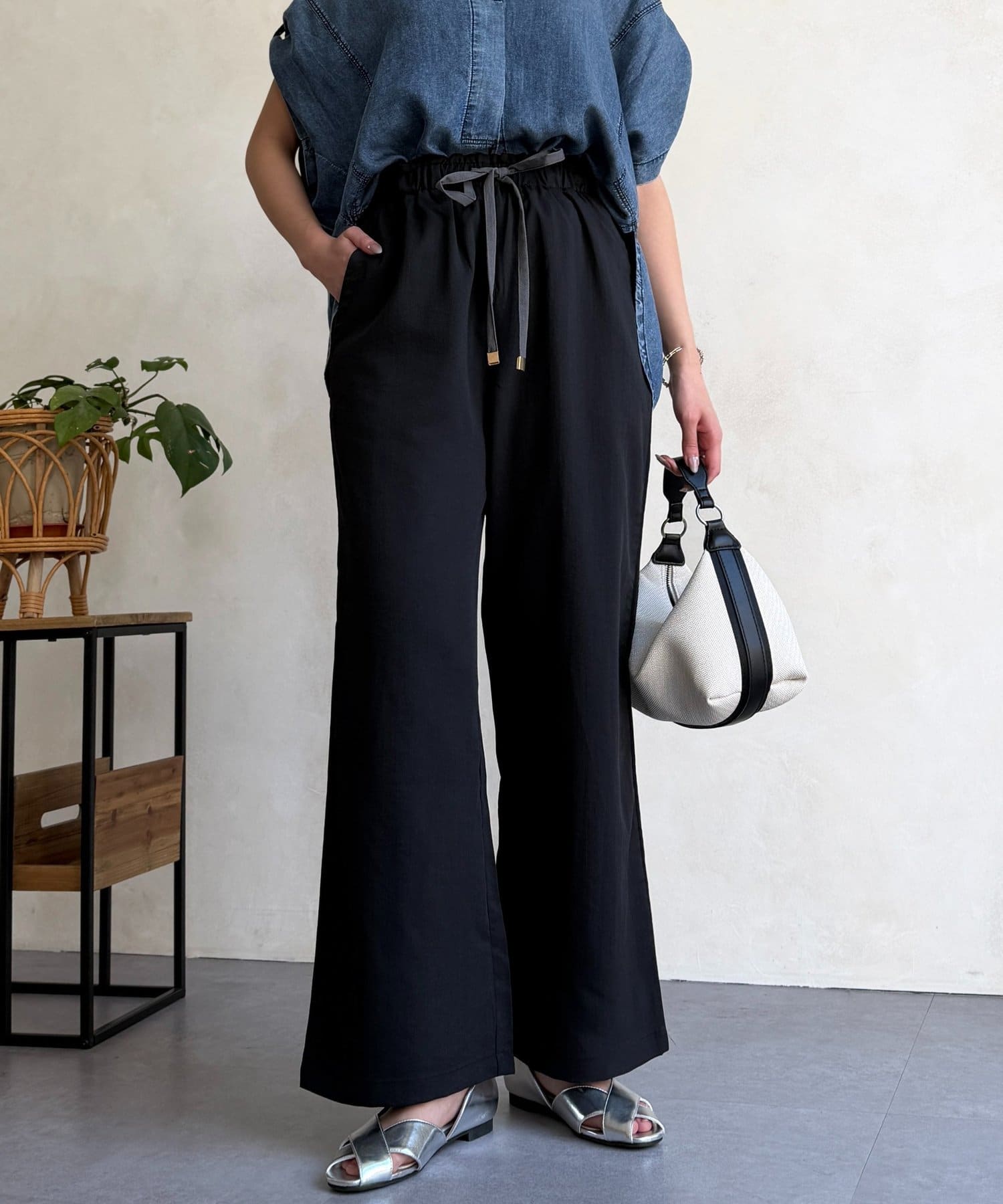 Chez toi(シェトワ) リネンライク配色イージーパンツ