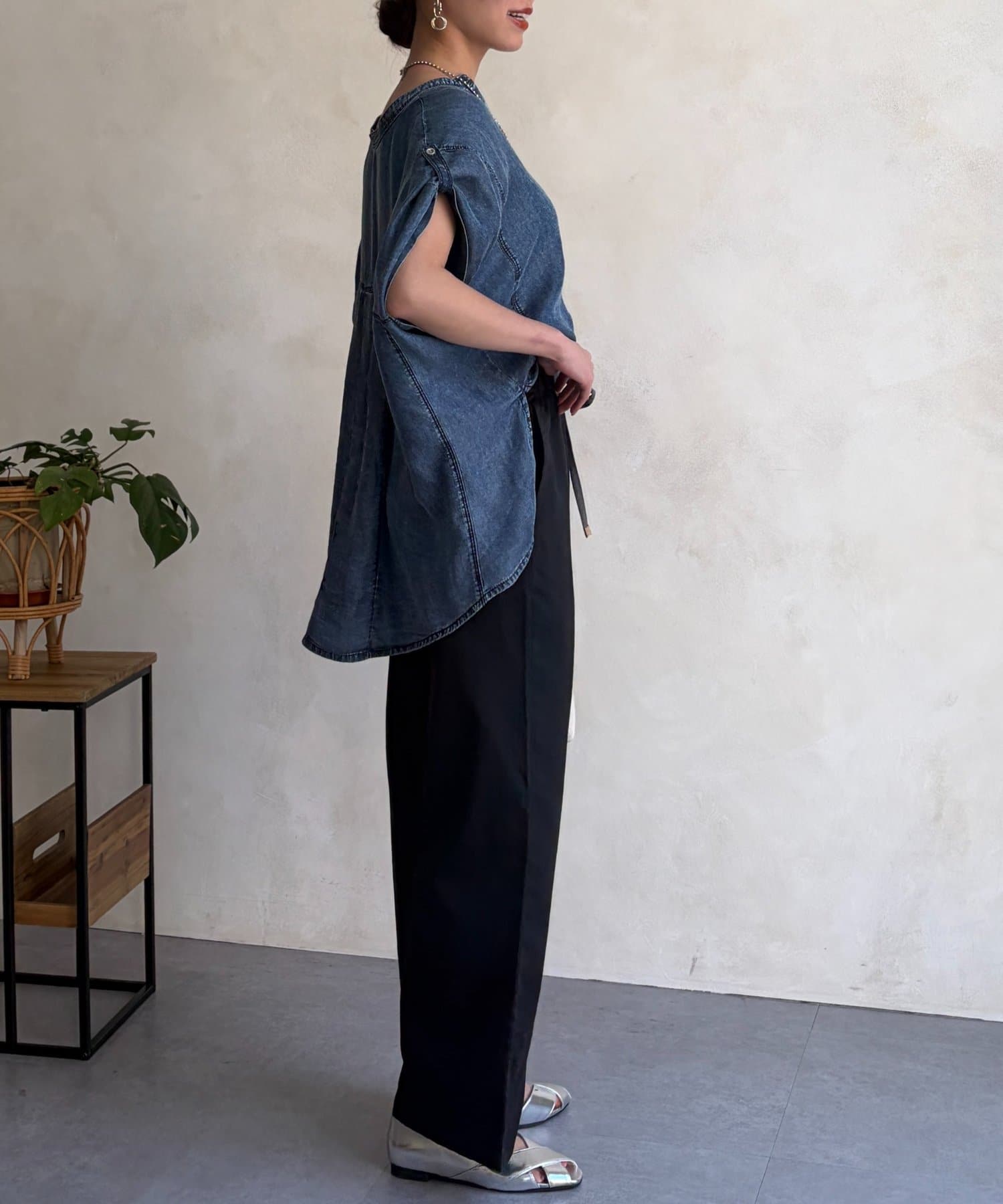 Chez toi(シェトワ) リネンライク配色イージーパンツ