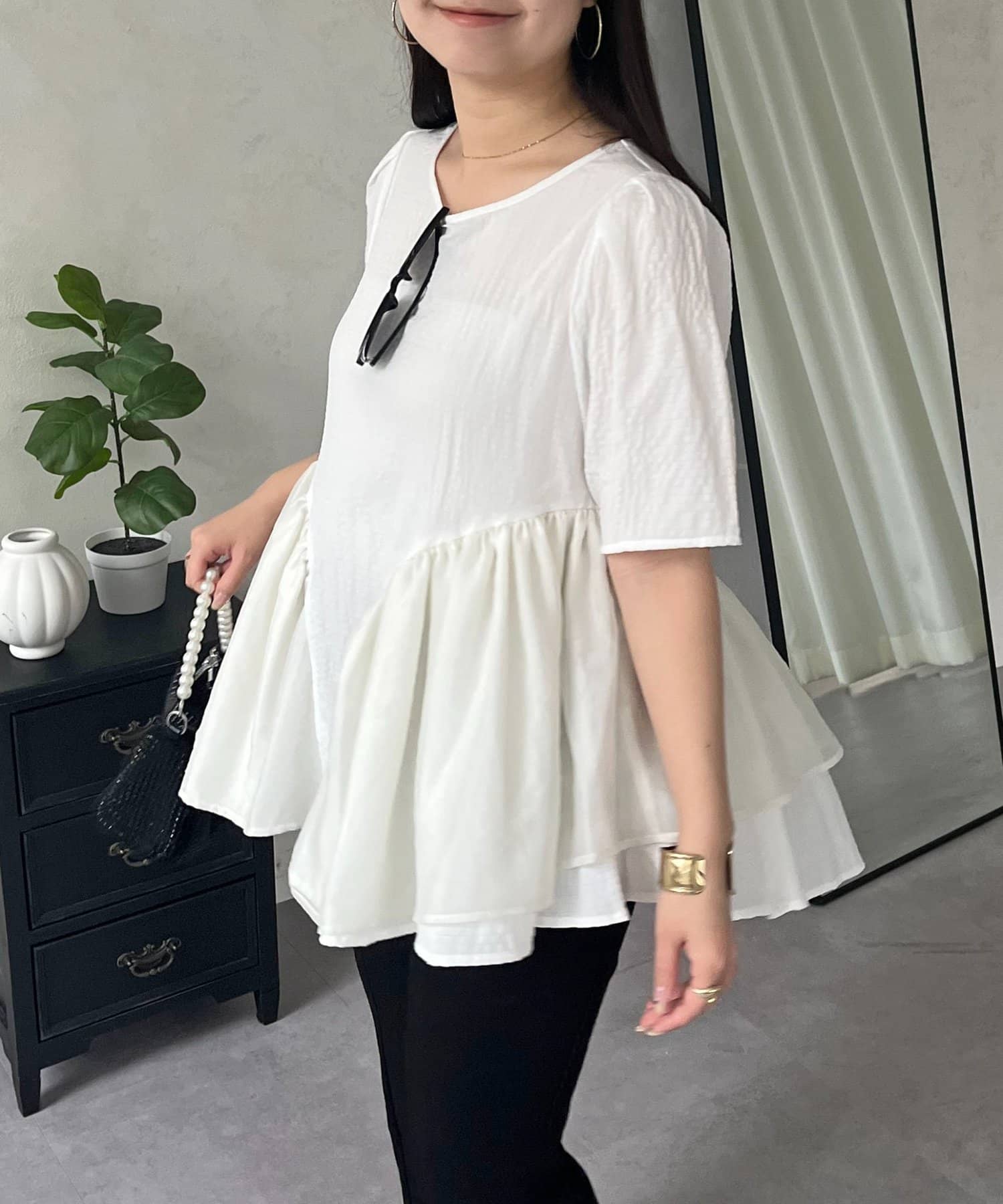 prose verse(プロズヴェール) オーガンジーレイヤードサイドフリルブラウス